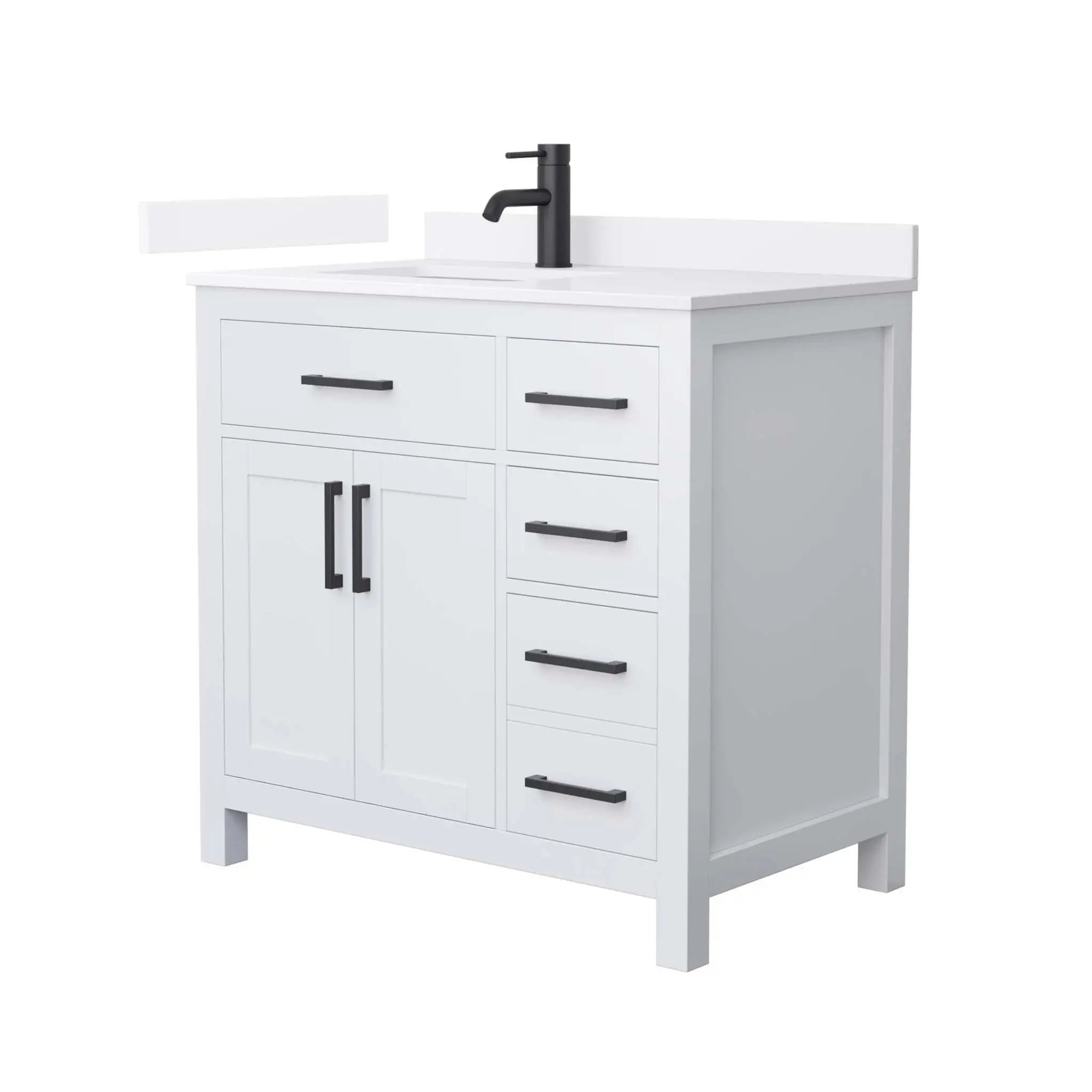 36" Beckett Single Bathroom Vanity in White with Matte Black Trim by Wyndham
