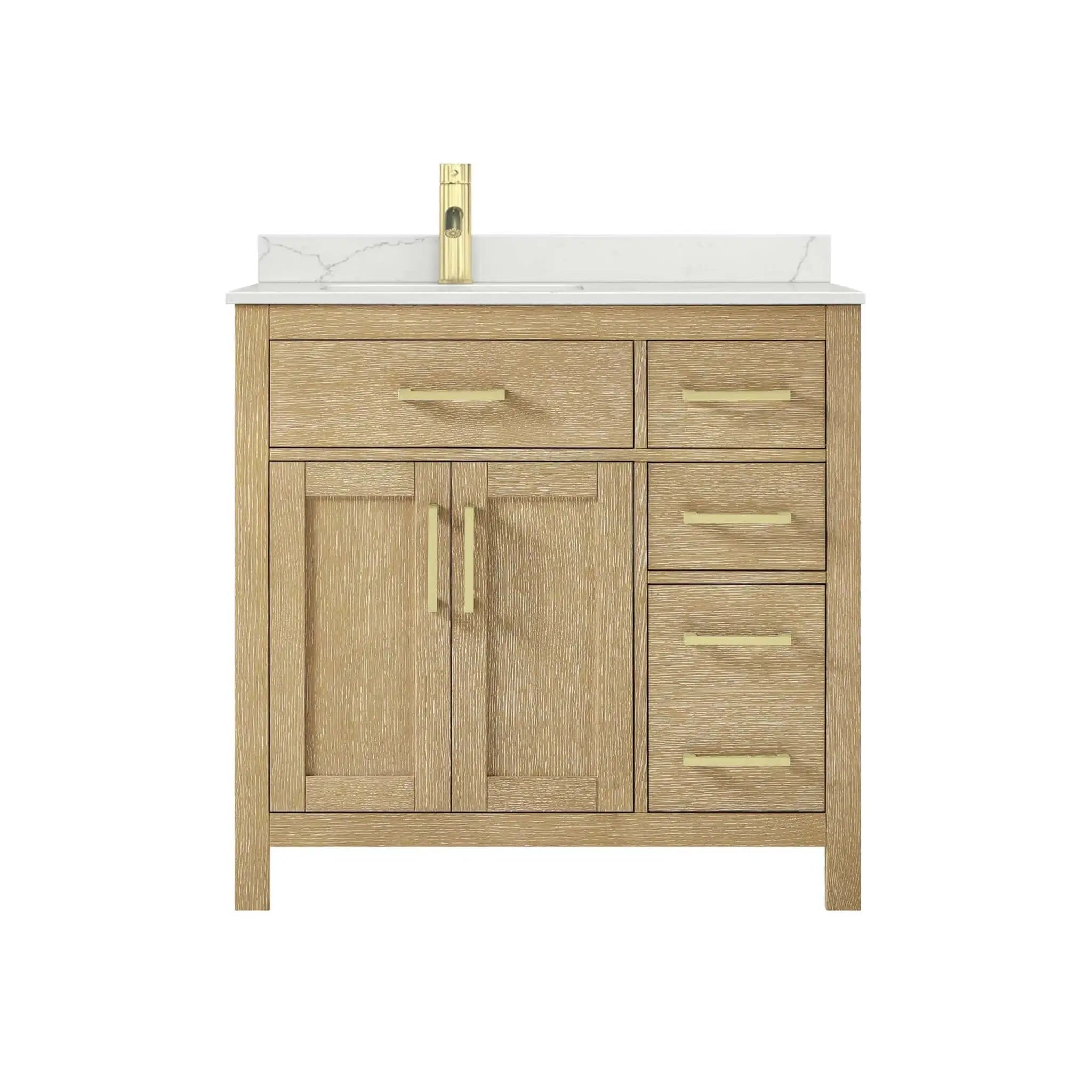 36" Beckett Single Bathroom Vanity in Whitewashed Oak with Brushed Gold Trim by Wyndham