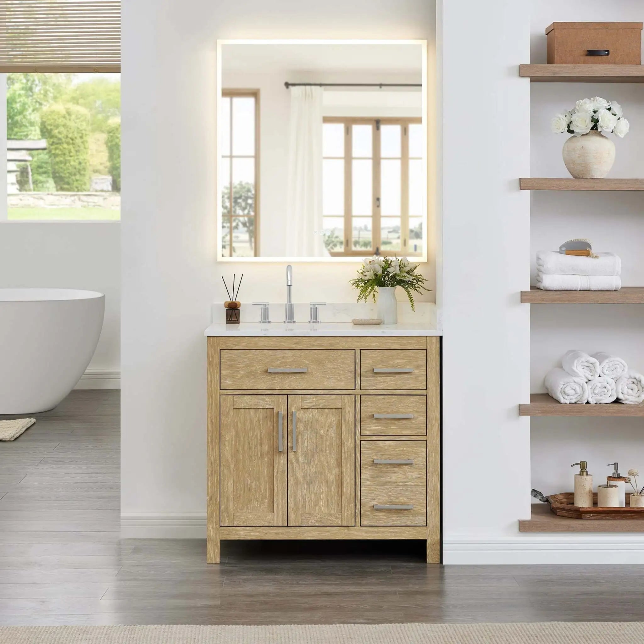 36-beckett-single-bathroom-vanity-in-whitewashed-oak-with-brushed-nickel-trim-carrara-cultured-marble-3-hole image 13
