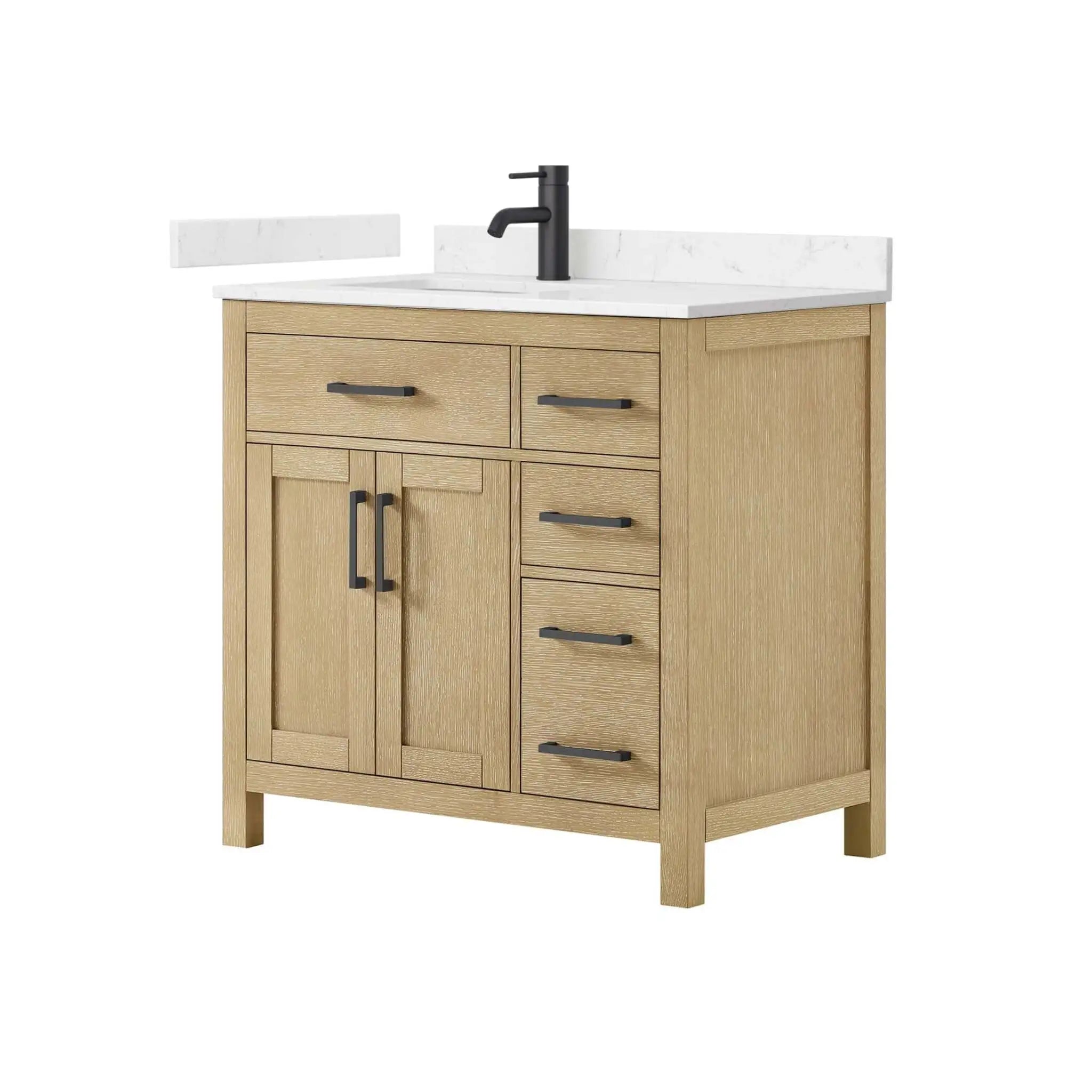 36" Beckett Single Bathroom Vanity in Whitewashed Oak with Matte Black Trim by Wyndham