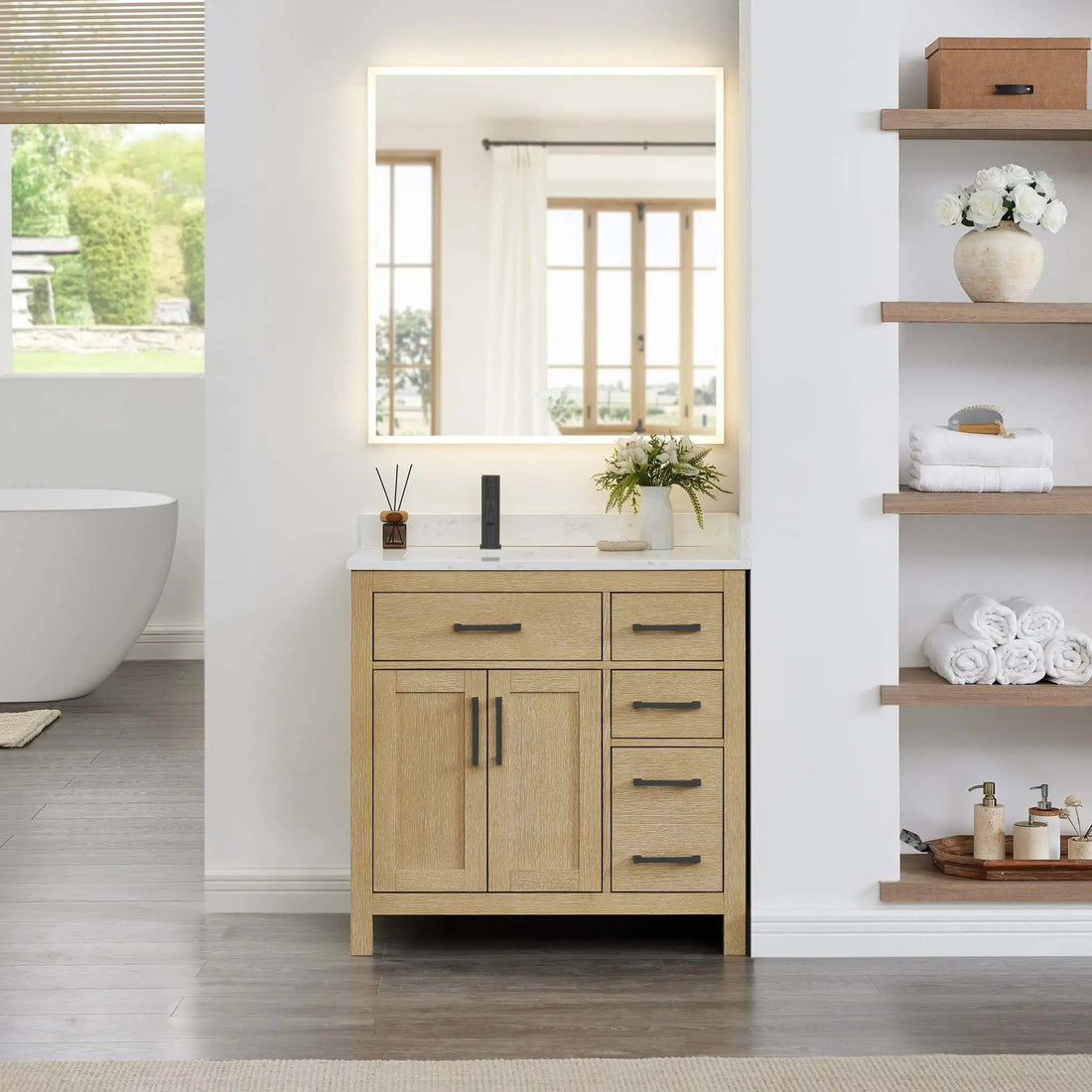 36" Beckett Single Bathroom Vanity in Whitewashed Oak with Matte Black Trim by Wyndham