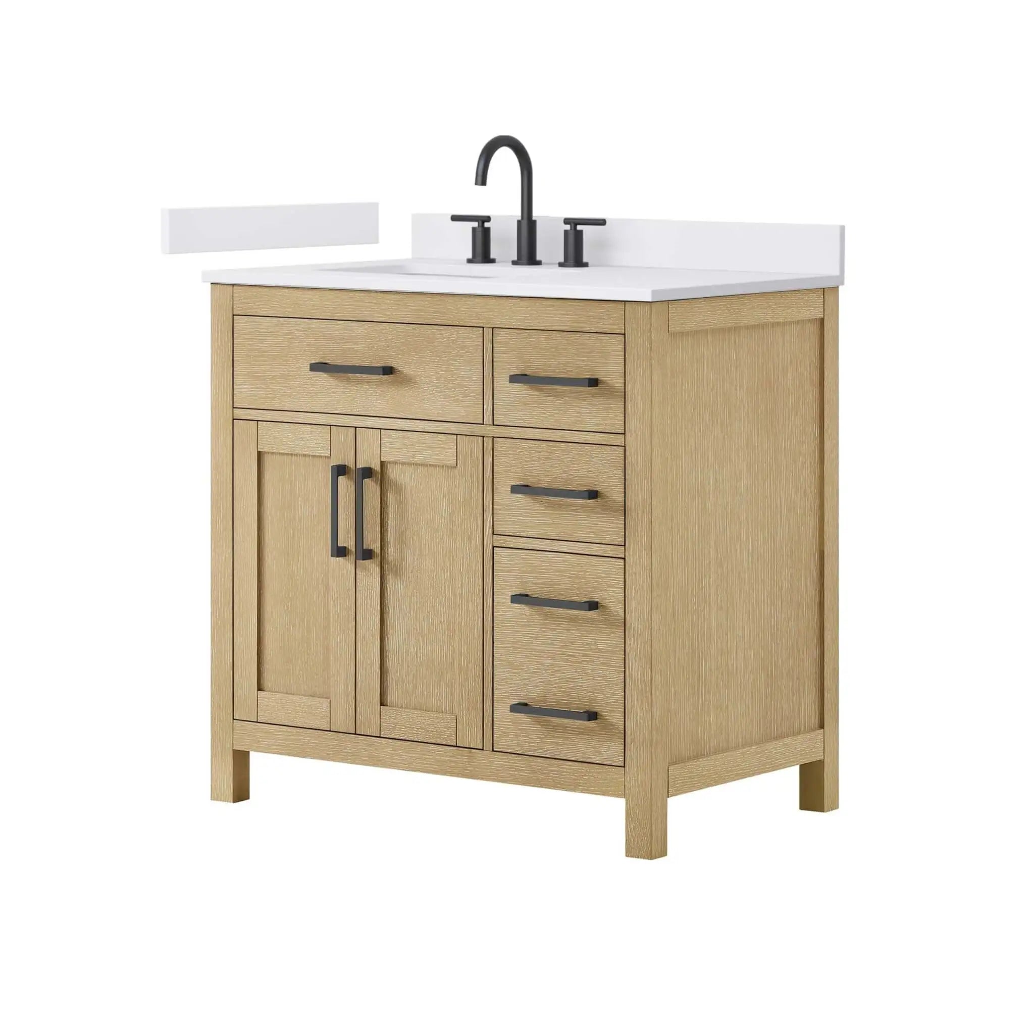 36" Beckett Single Bathroom Vanity in Whitewashed Oak with Matte Black Trim by Wyndham