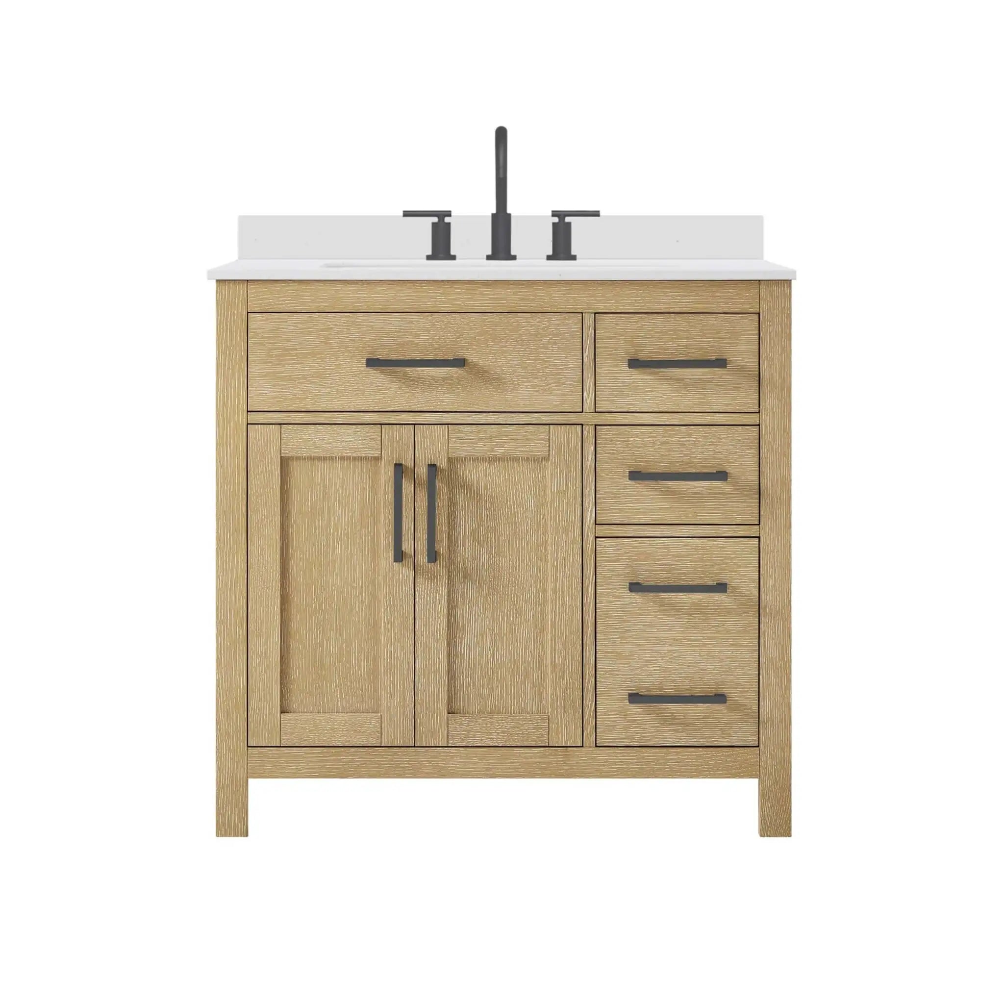 36" Beckett Single Bathroom Vanity in Whitewashed Oak with Matte Black Trim by Wyndham