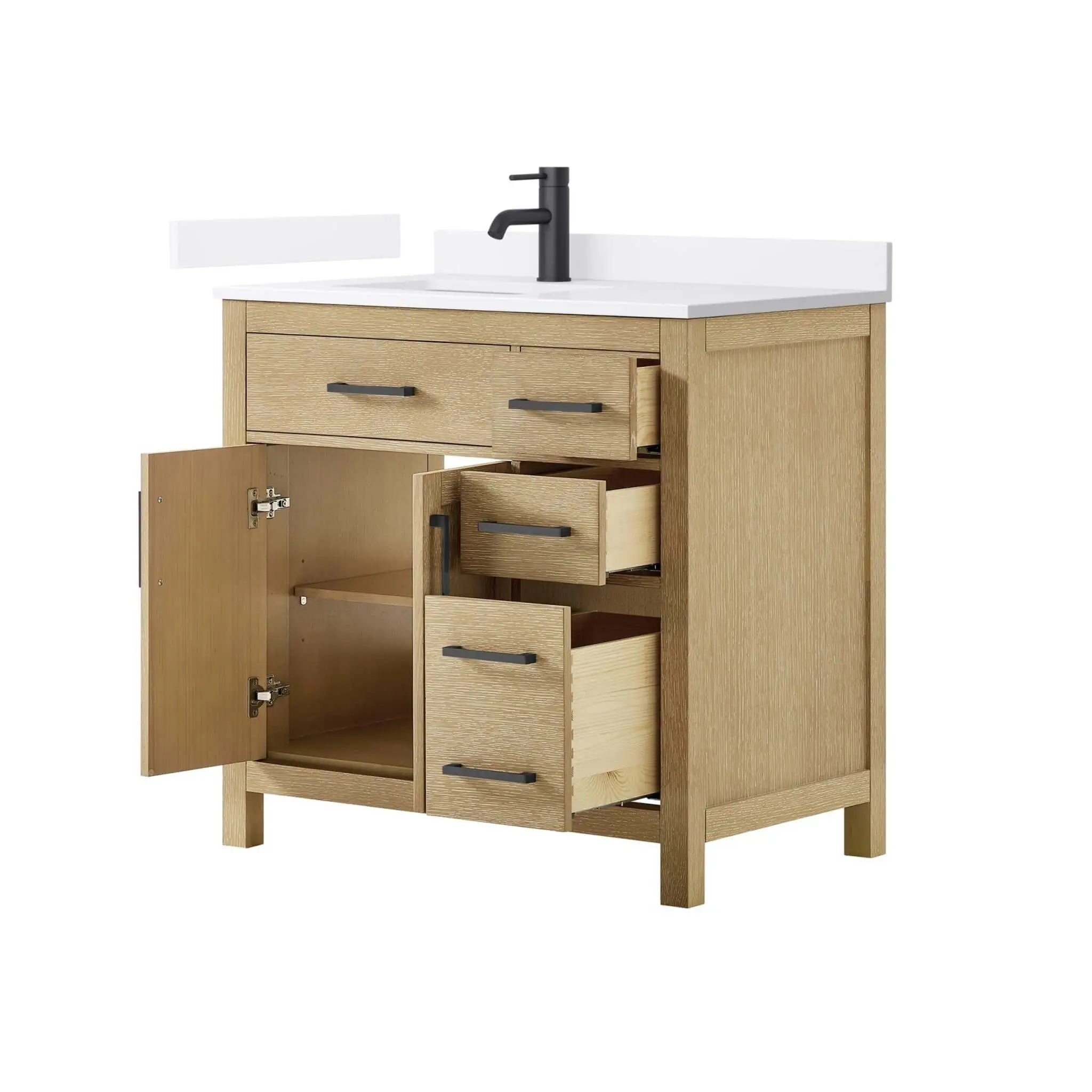 36" Beckett Single Bathroom Vanity in Whitewashed Oak with Matte Black Trim by Wyndham