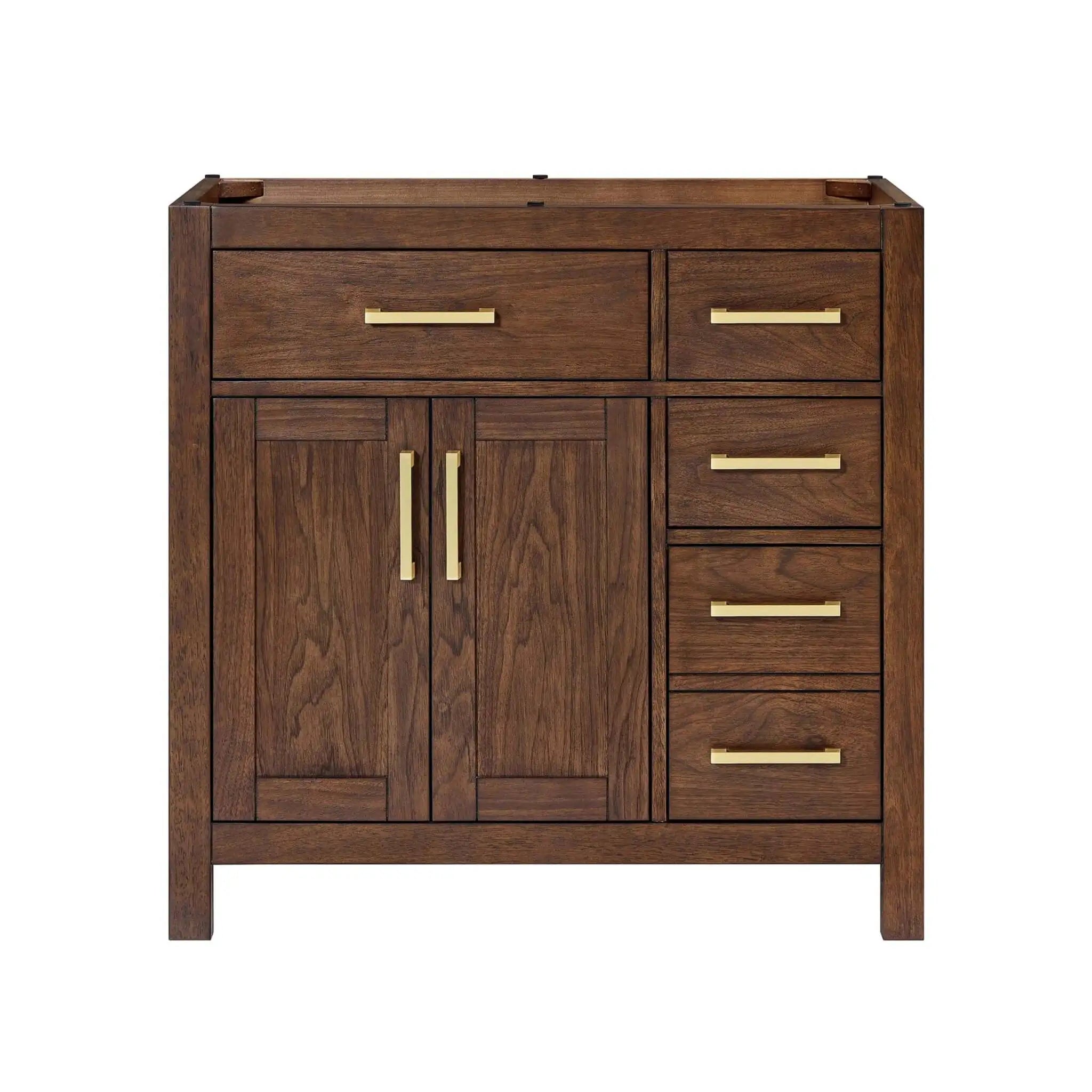 36-beckett-single-bathroom-vanity-offset-in-dark-walnut-with-brushed-gold-trim-cabinet-only-no-sink image 2