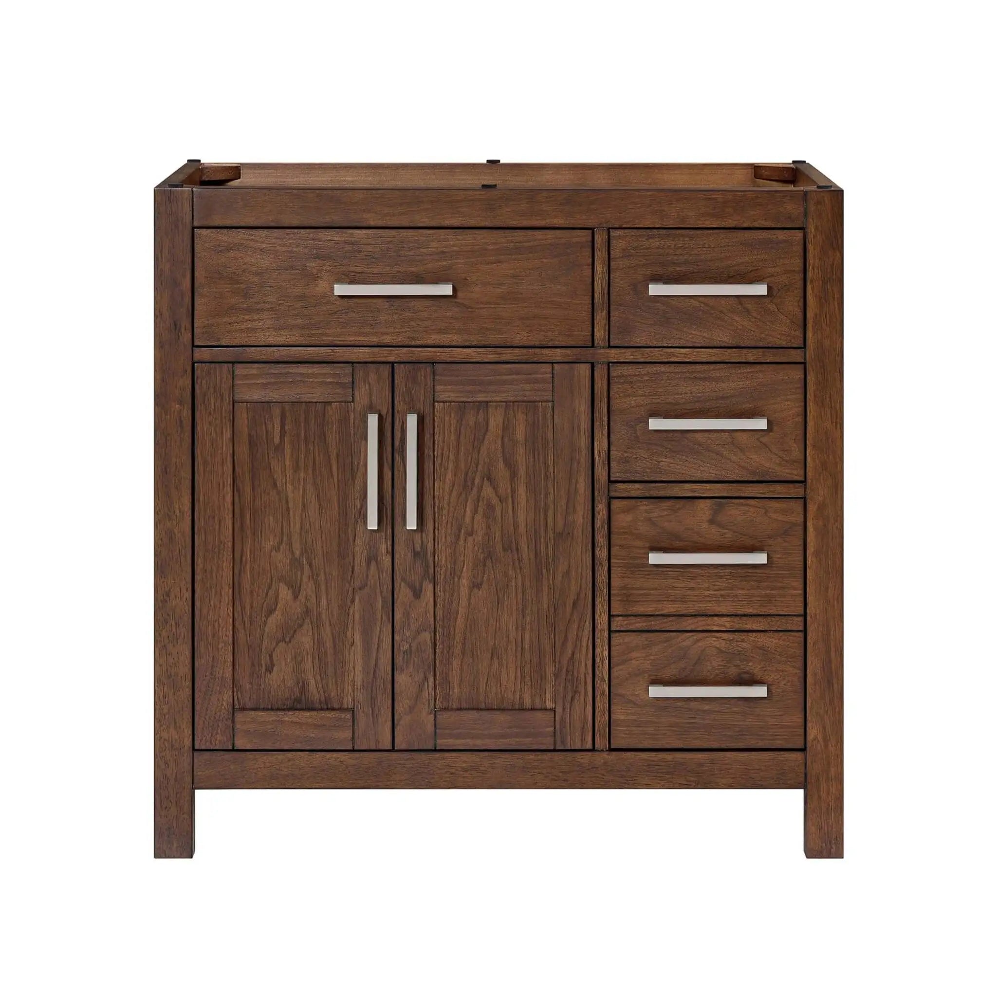 36-beckett-single-bathroom-vanity-offset-in-dark-walnut-with-brushed-nickel-trim-cabinet-only-no-sink image 2