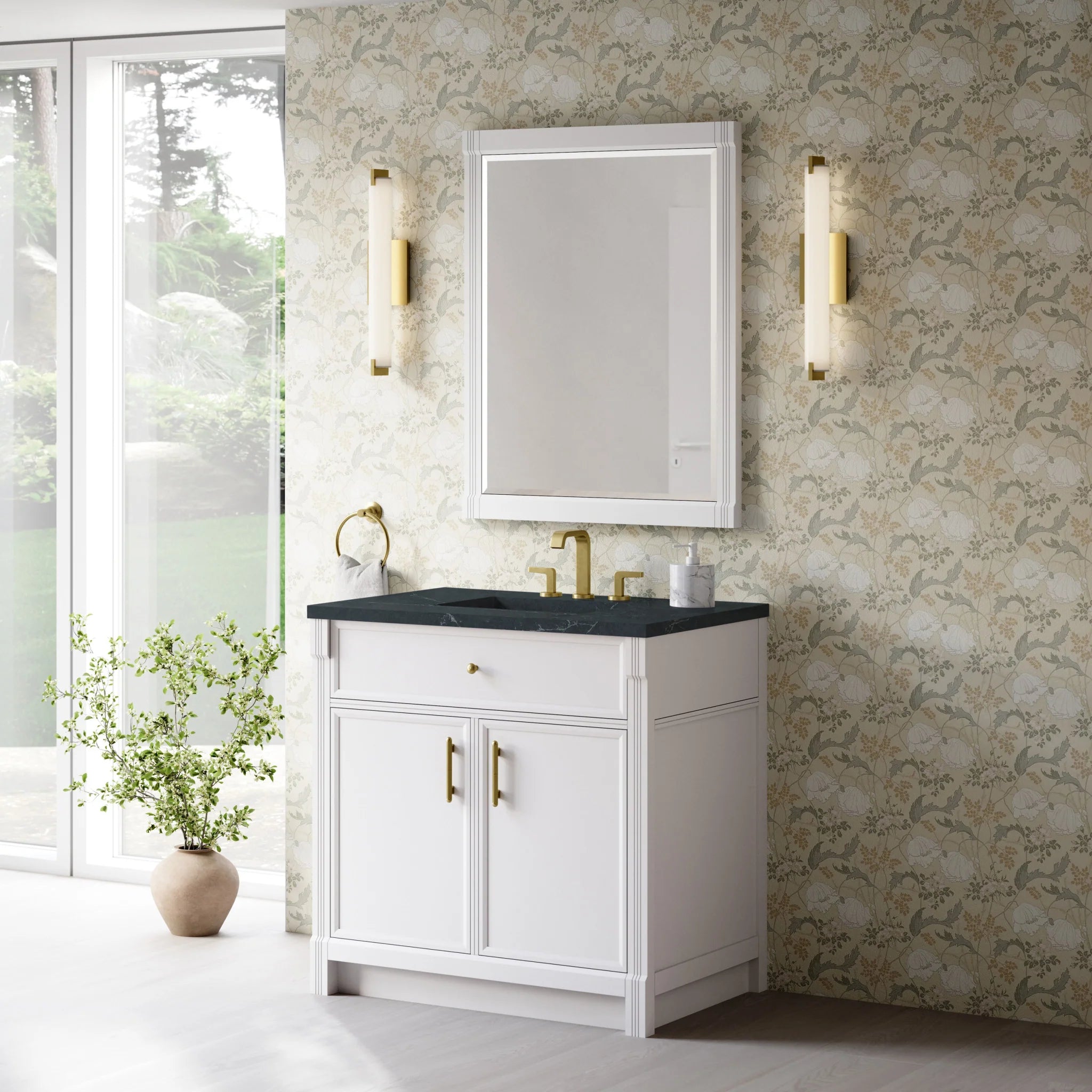 36" Bellshire Single Vanity in Bright White by James Martin Vanities-Charcoal Soapstone Silestone 2