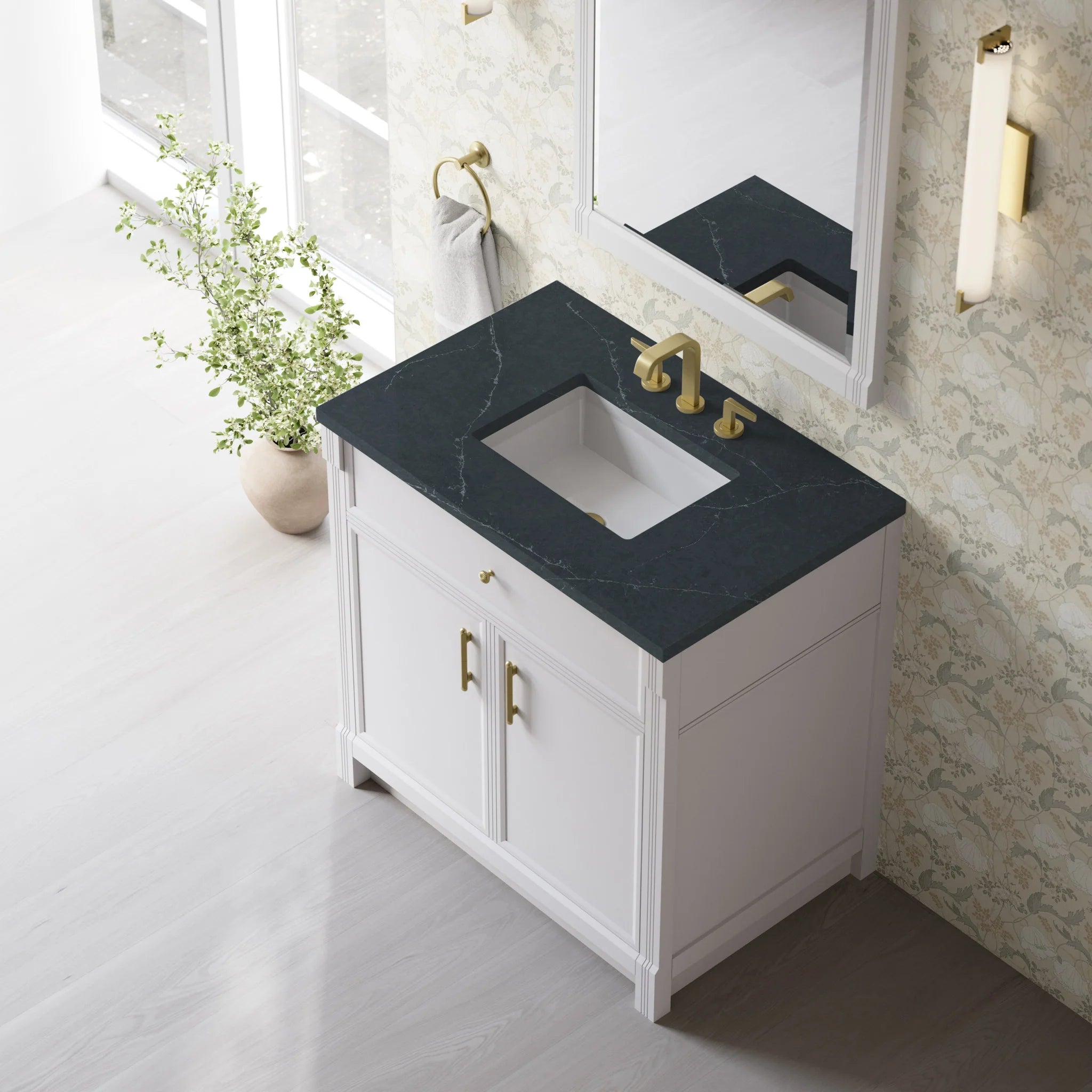 36" Bellshire Single Vanity in Bright White by James Martin Vanities-Charcoal Soapstone Silestone 5