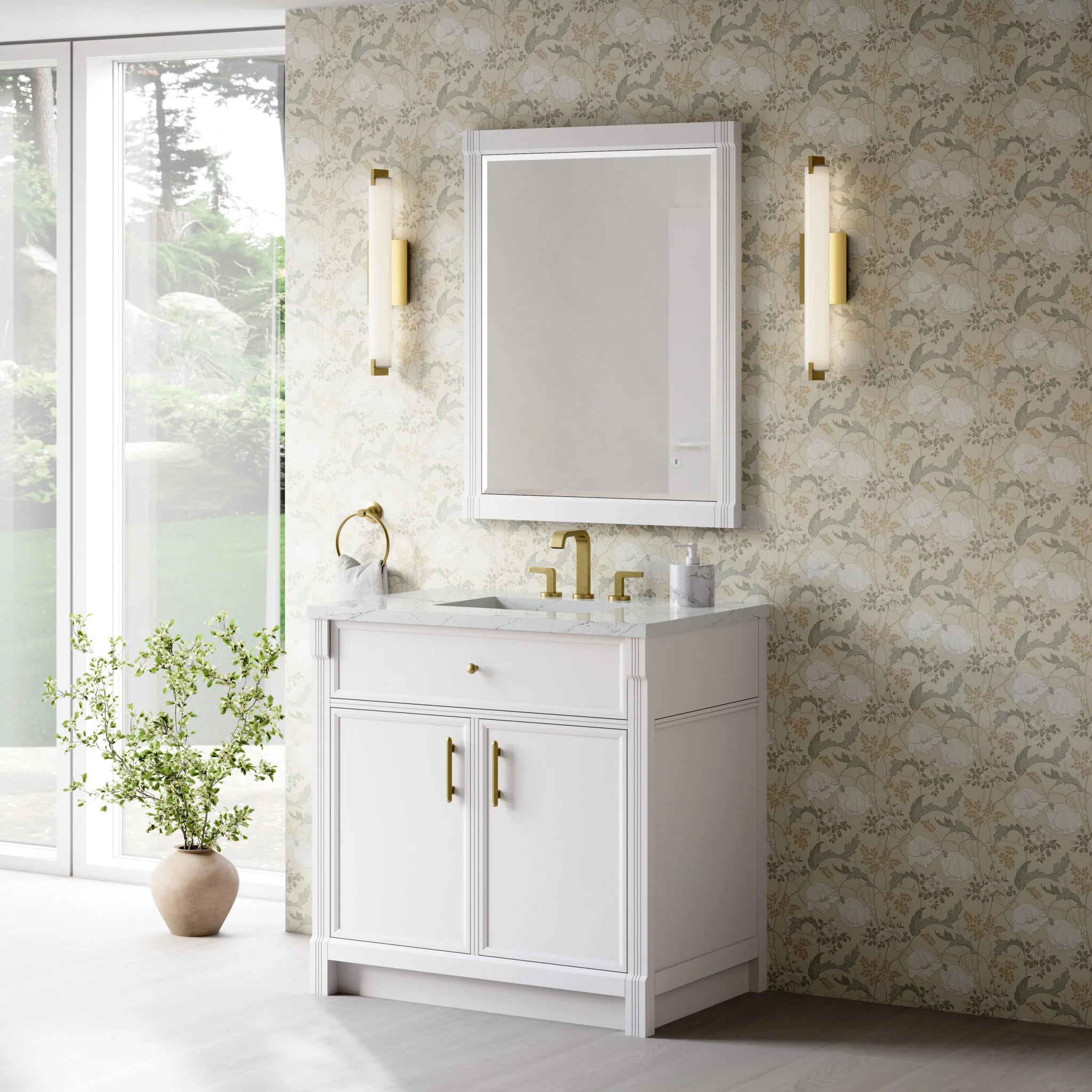36" Bellshire Single Vanity in Bright White by James Martin Vanities-Ethereal Noctis Silestone 2