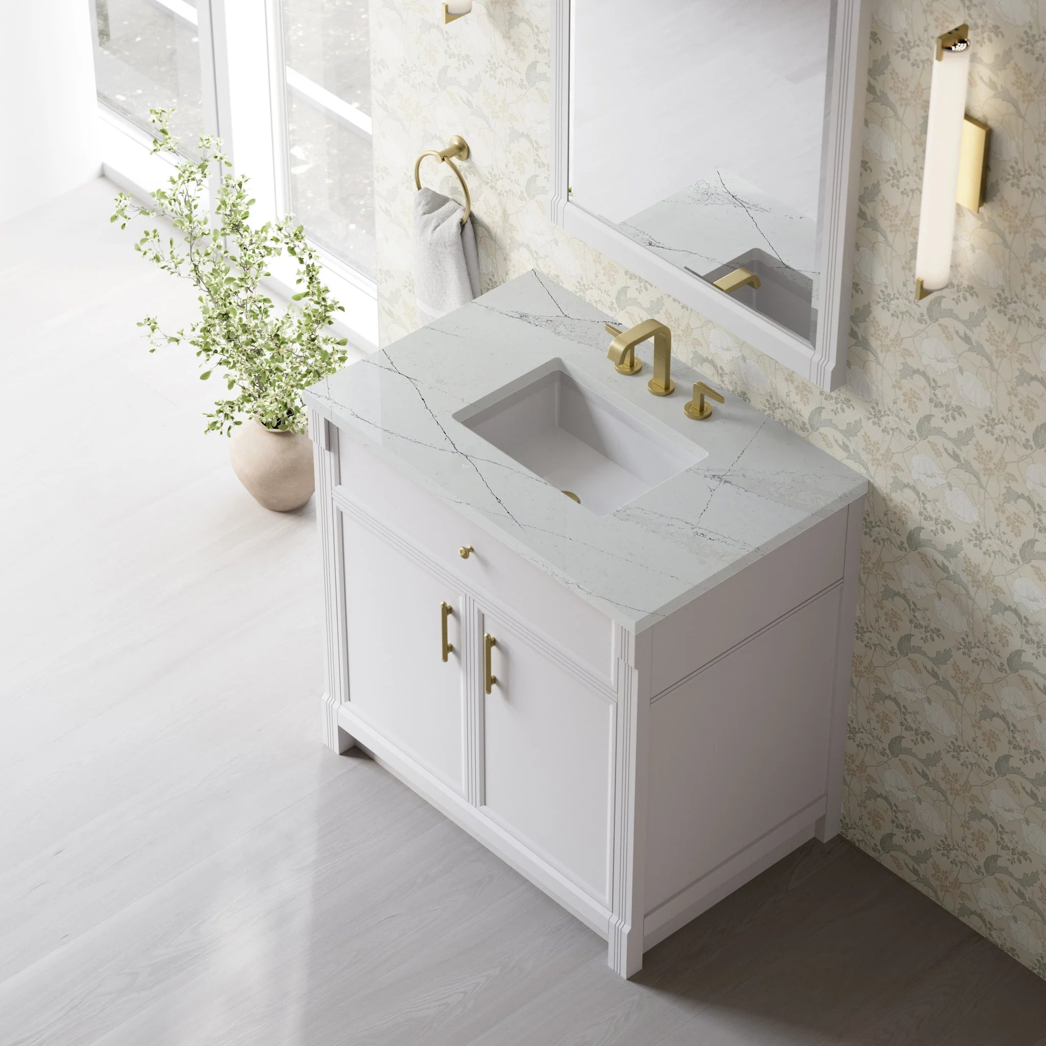 36" Bellshire Single Vanity in Bright White by James Martin Vanities-Ethereal Noctis Silestone 5