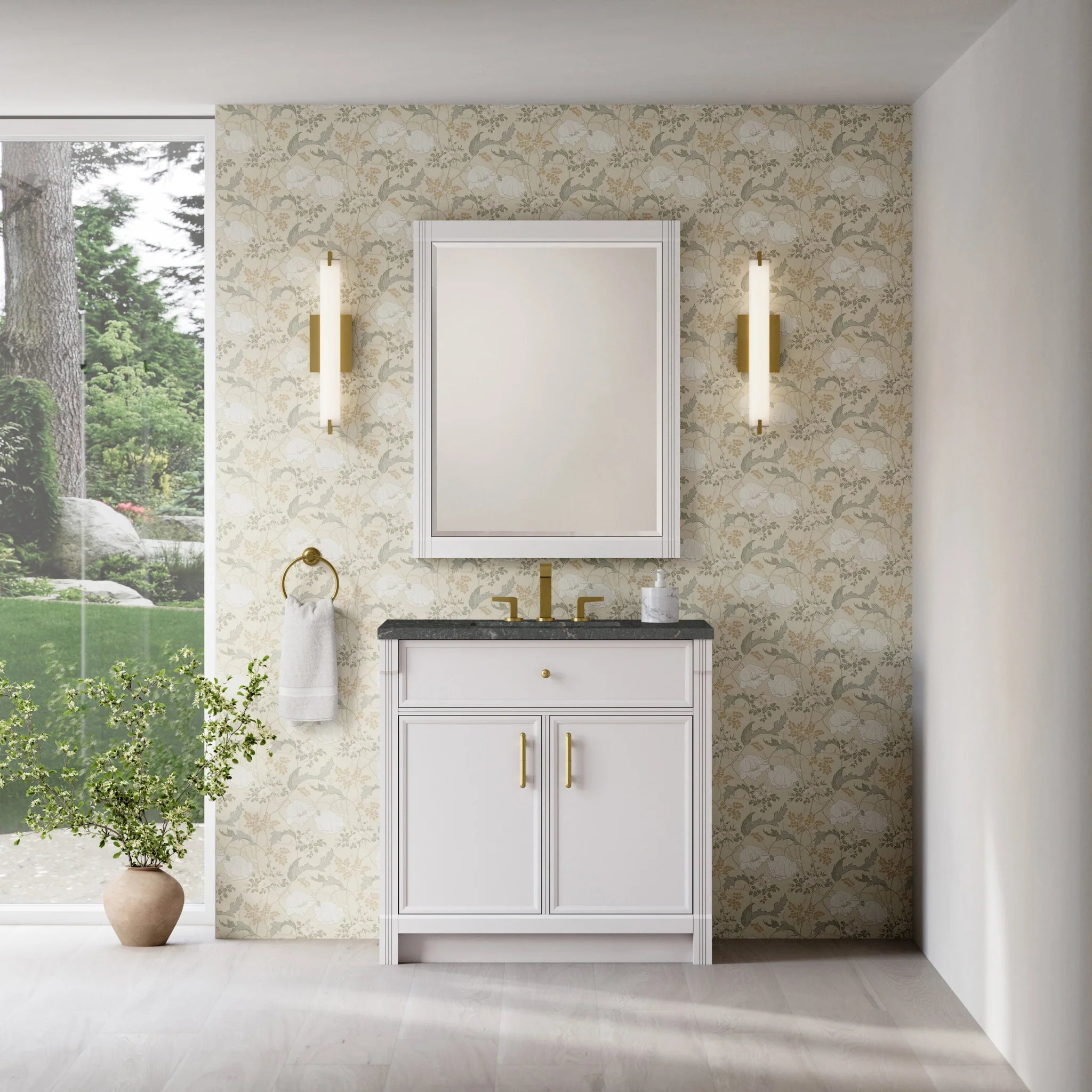 36" Bellshire Single Vanity in Bright White by James Martin Vanities-Parisien Bleu Silestone 1