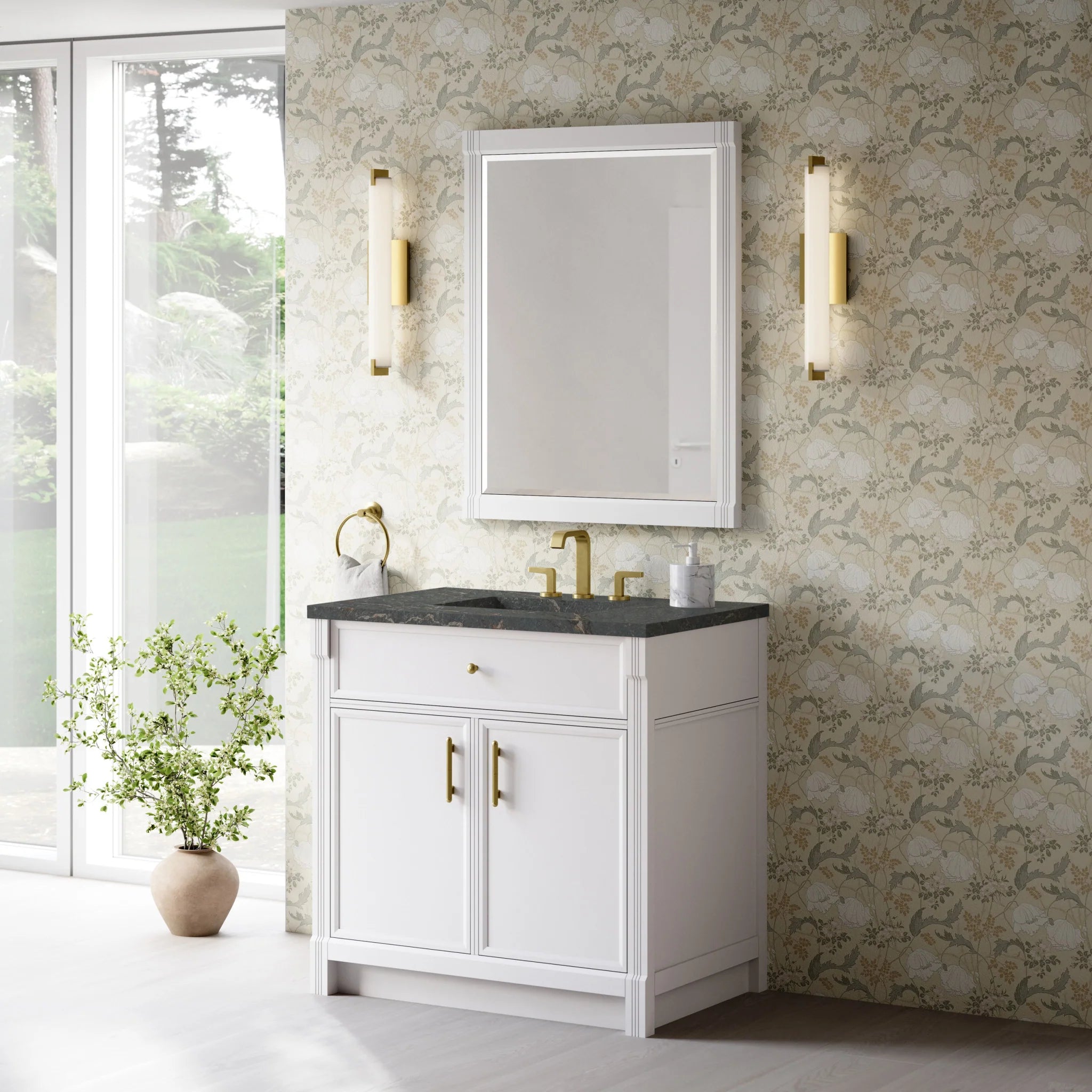 36" Bellshire Single Vanity in Bright White by James Martin Vanities-Parisien Bleu Silestone 2