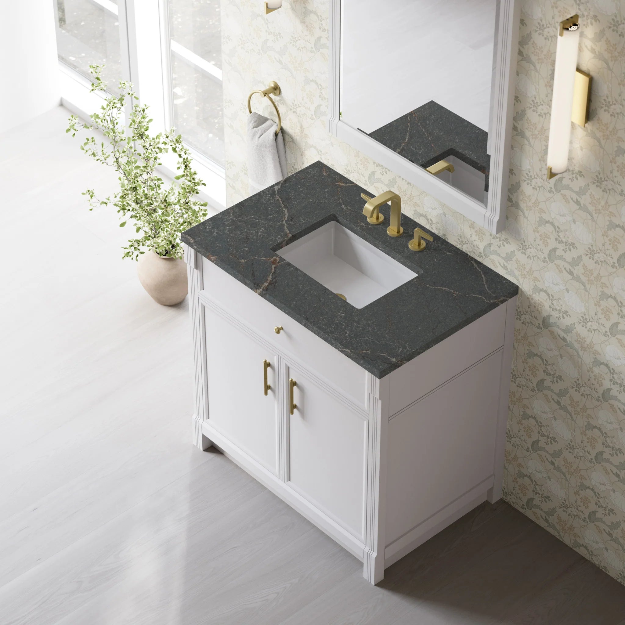 36" Bellshire Single Vanity in Bright White by James Martin Vanities-Parisien Bleu Silestone 5