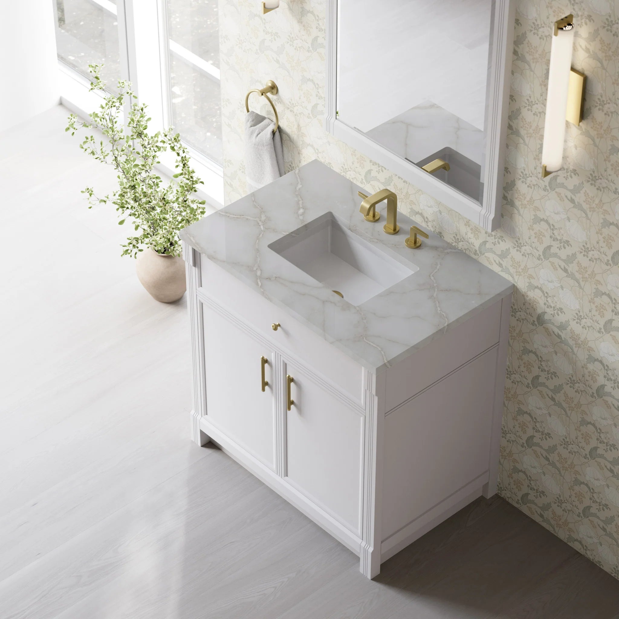 36" Bellshire Single Vanity in Bright White by James Martin Vanities-Siberian Silestone 5