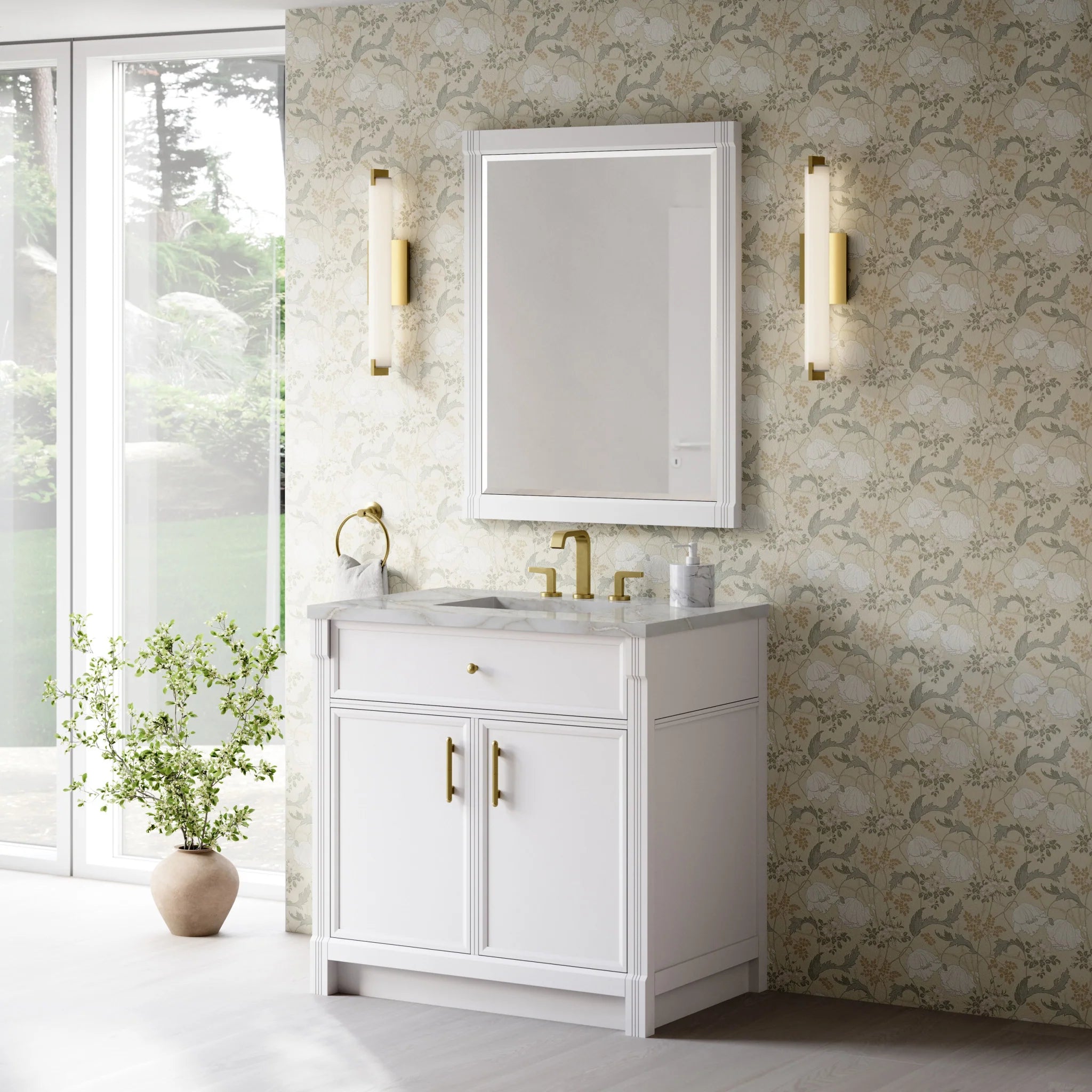 36" Bellshire Single Vanity in Bright White by James Martin Vanities-Victorian Silver Silestone 2