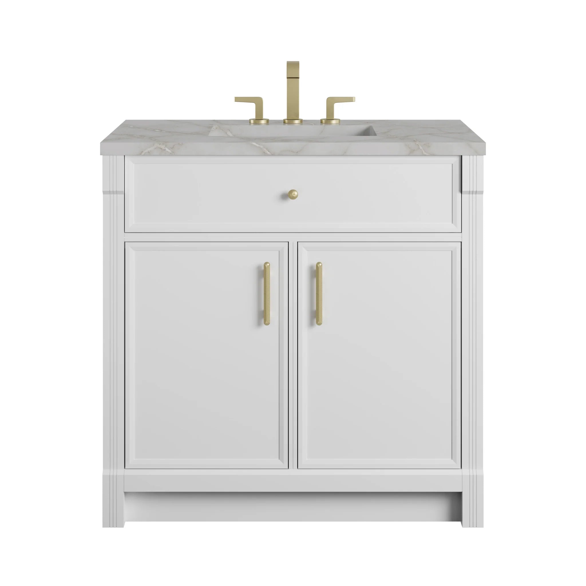 36" Bellshire Single Vanity in Bright White by James Martin Vanities-Victorian Silver Silestone 
