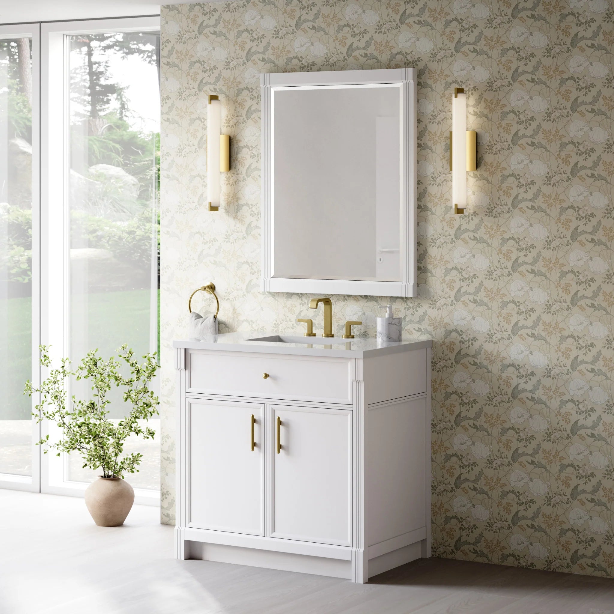 36" Bellshire Single Vanity in Bright White by James Martin Vanities-White Zeus Silestone 4