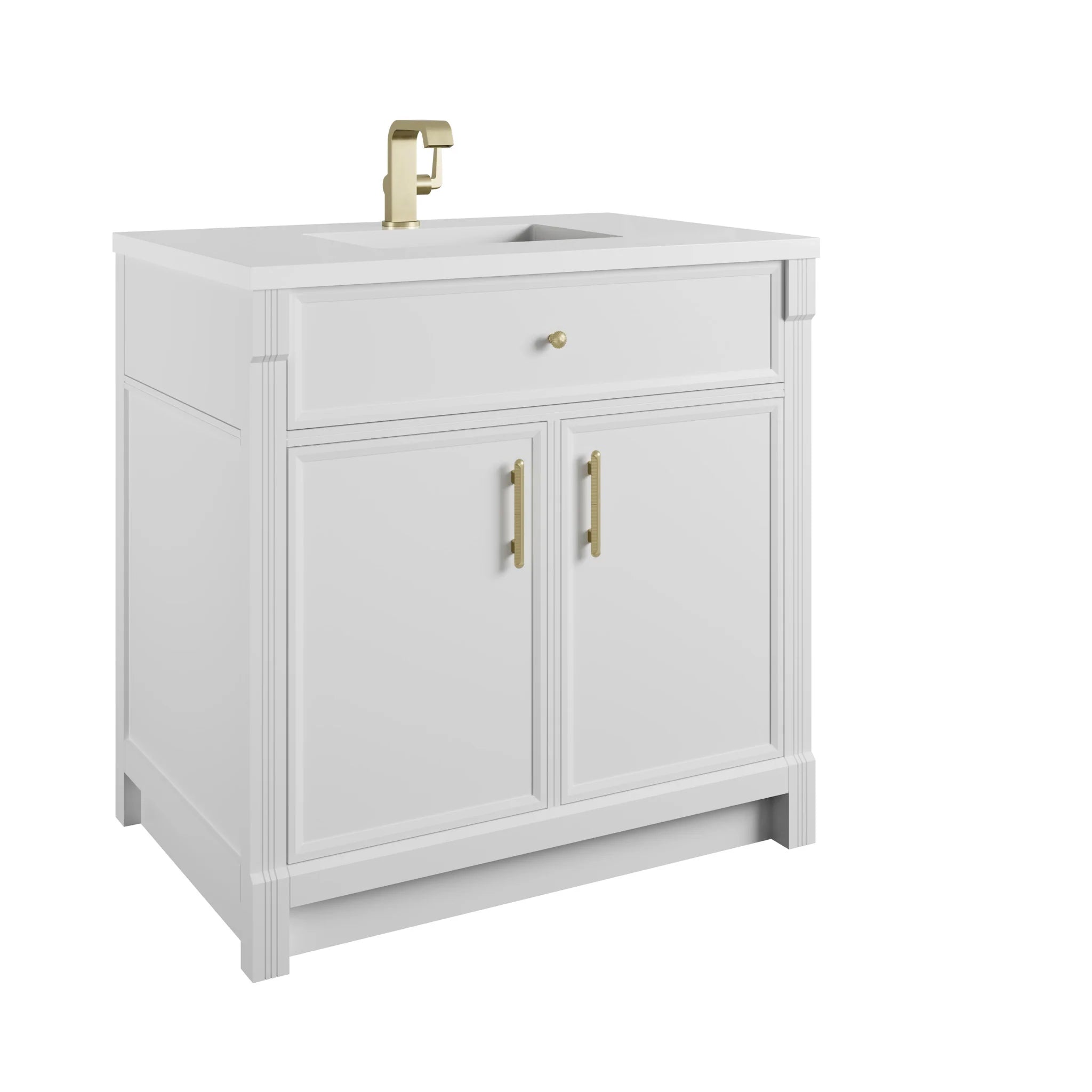 36" Bellshire Single Vanity in Bright White by James Martin Vanities-White Zeus Silestone & Backsplash 7