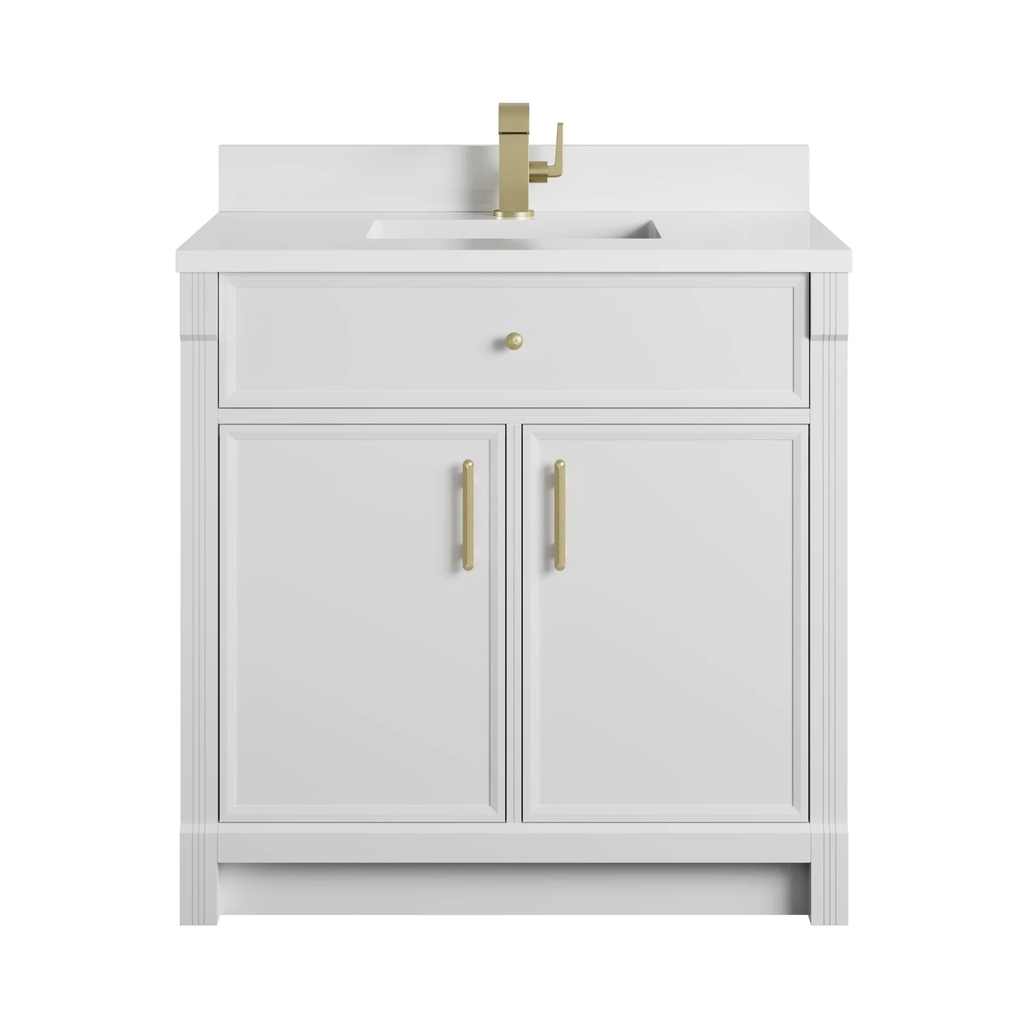 36" Bellshire Single Vanity in Bright White by James Martin Vanities-White Zeus Silestone & Backsplash 