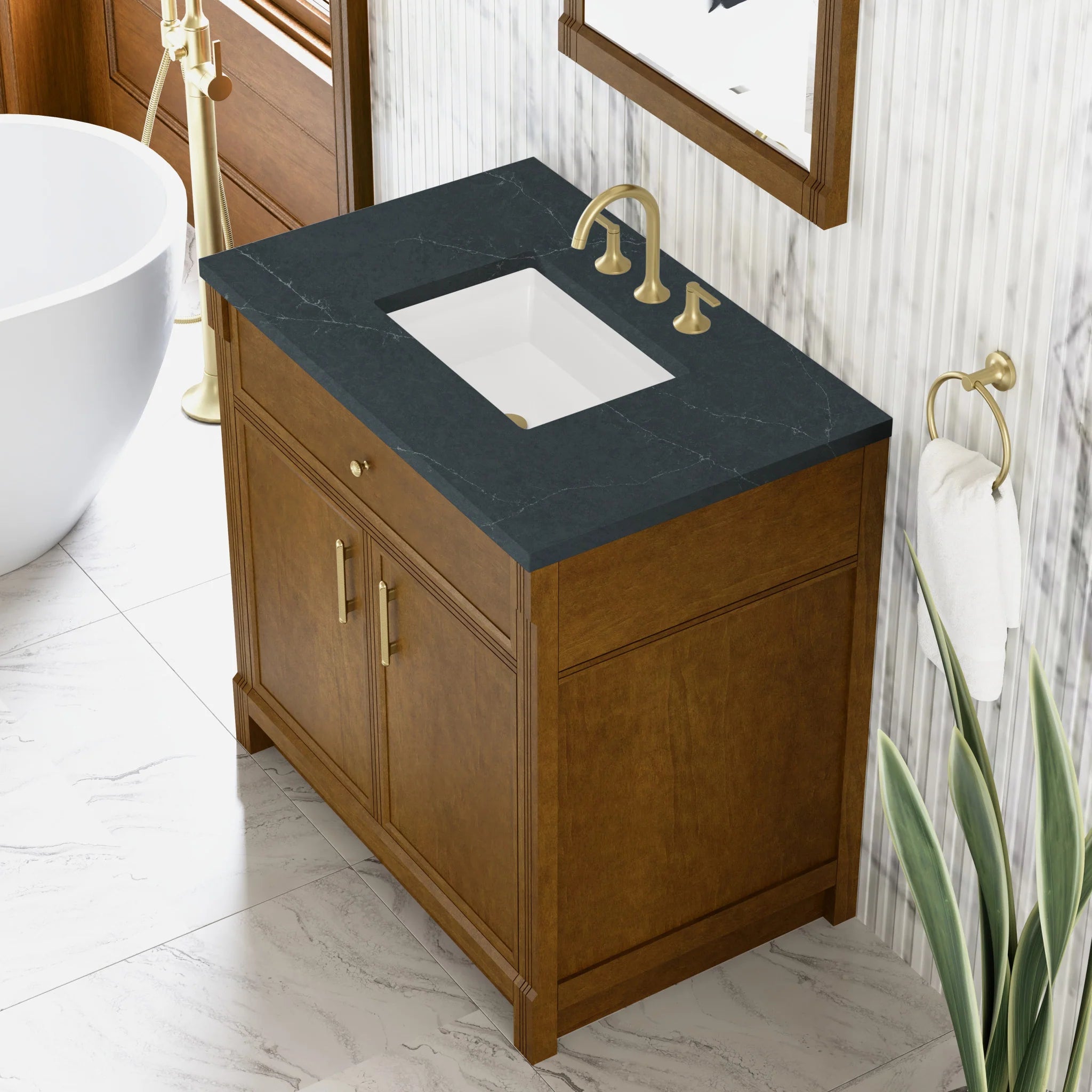 36" Bellshire Single Vanity in Honey Oak by James Martin Vanities-Charcoal Soapstone Silestone 5