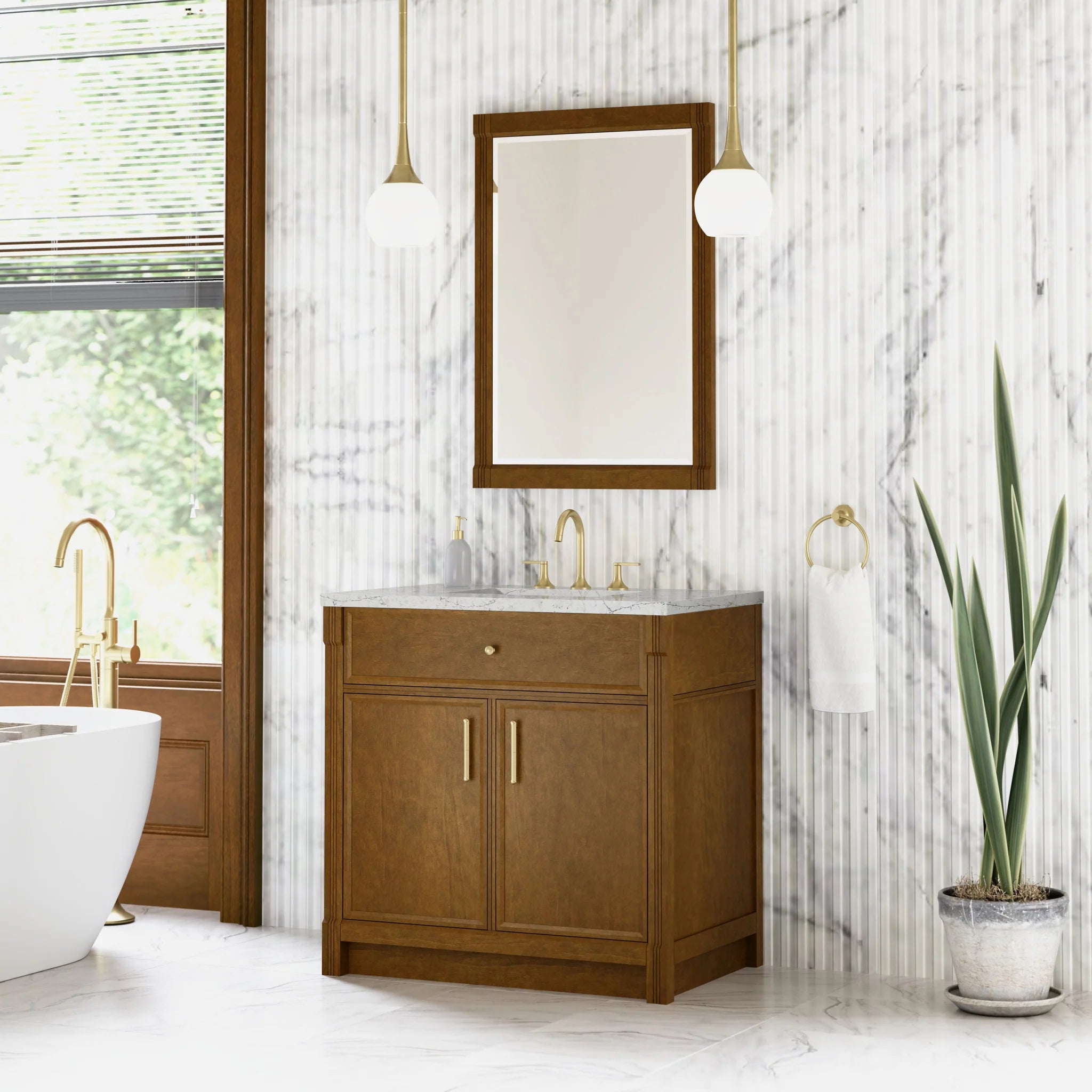 36" Bellshire Single Vanity in Honey Oak by James Martin Vanities-Eternal Jasmine Pearl Silestone 2