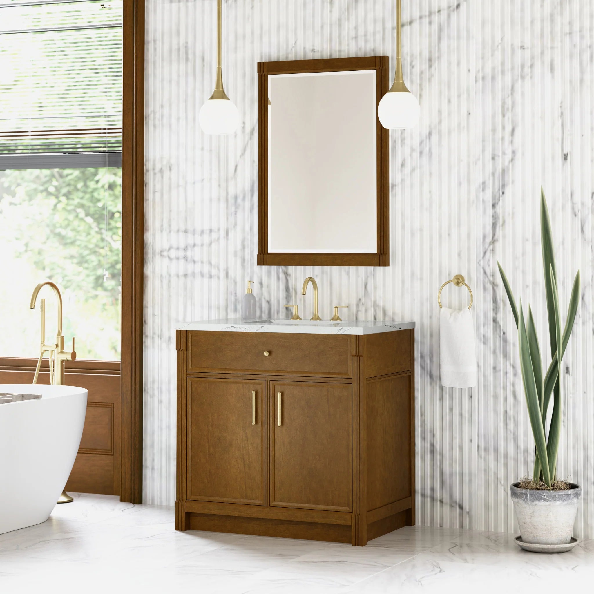 36" Bellshire Single Vanity in Honey Oak by James Martin Vanities-Ethereal Noctis Silestone 2