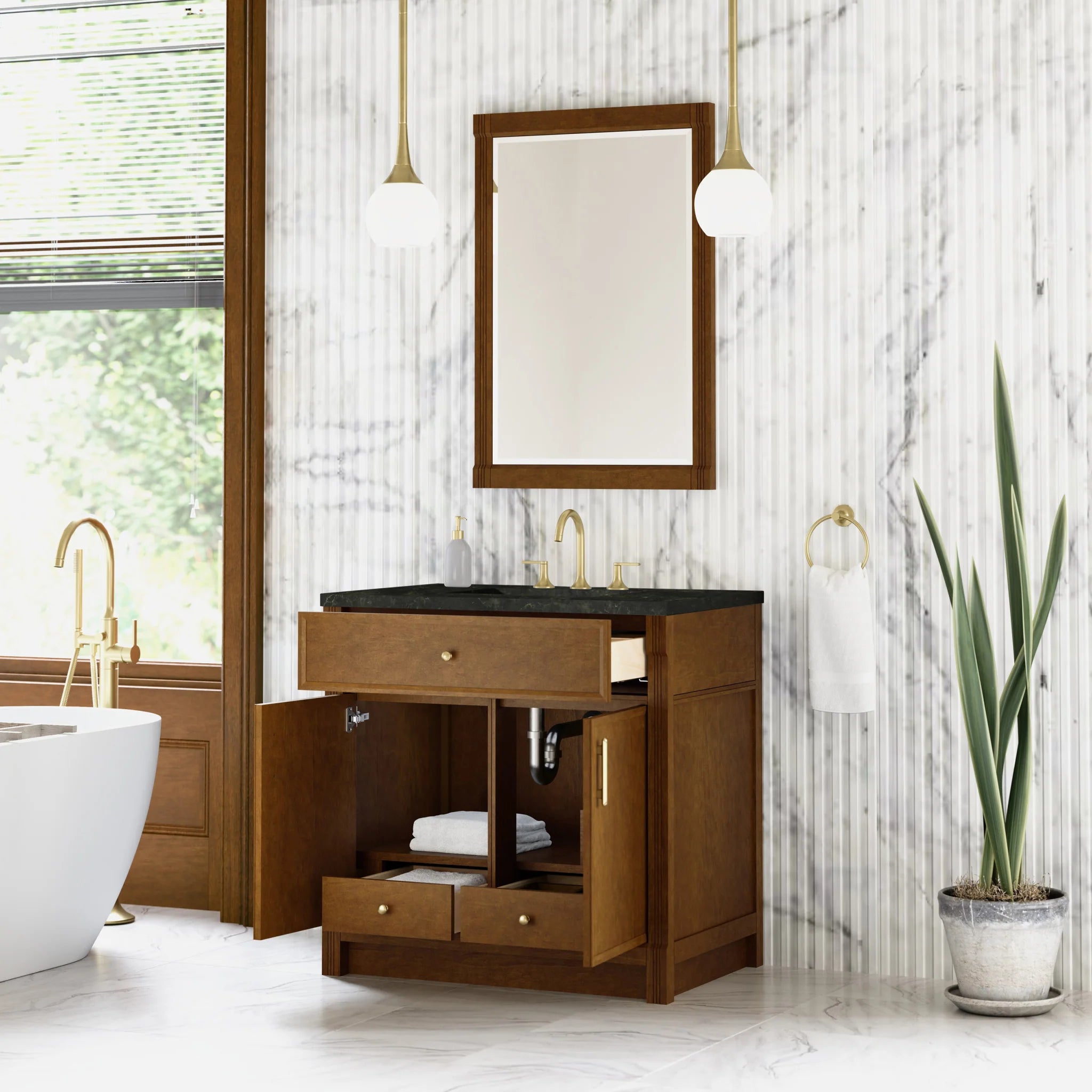 36" Bellshire Single Vanity in Honey Oak by James Martin Vanities-Phantome Eclos 3