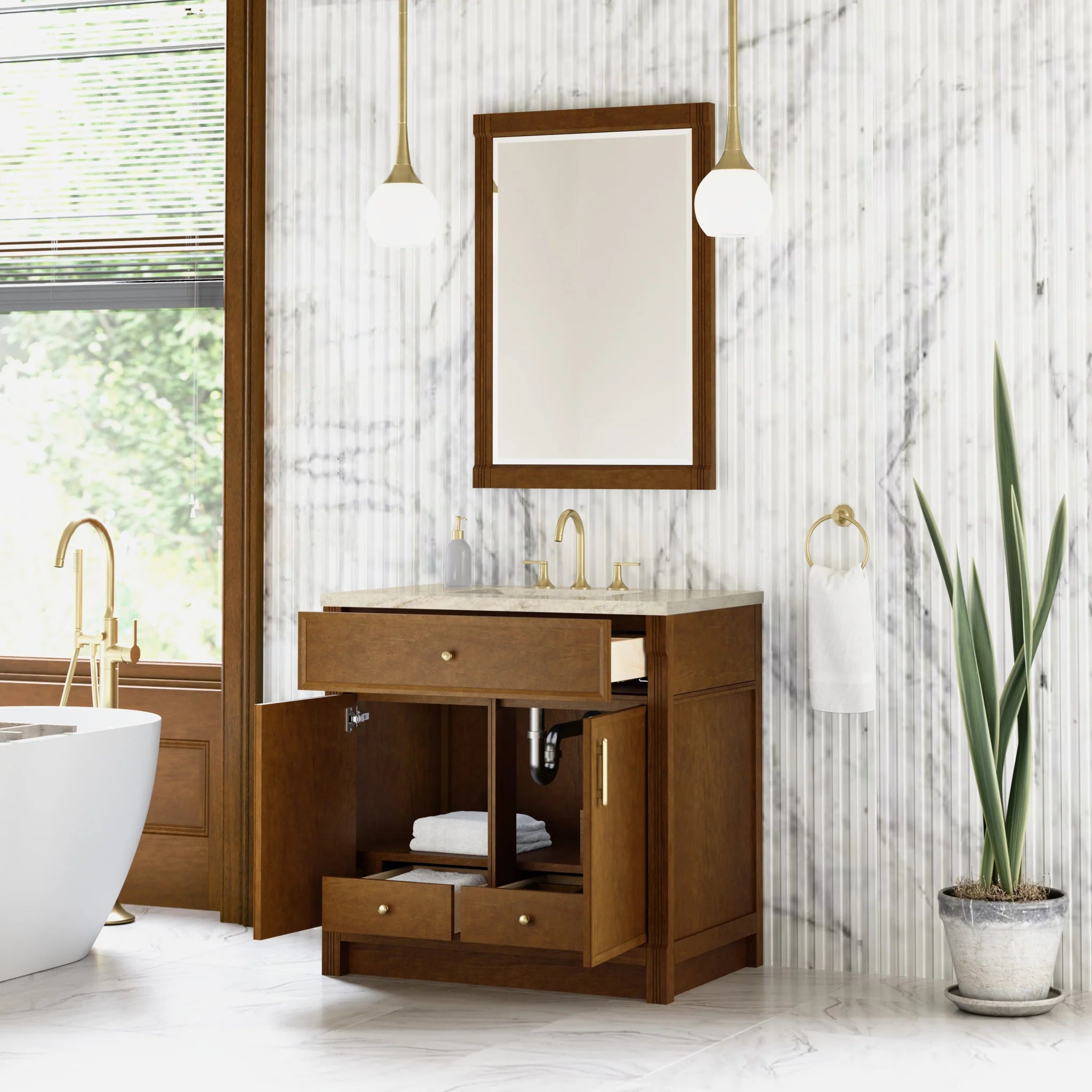 36" Bellshire Single Vanity in Honey Oak by James Martin Vanities-Tajnar Eclos 3