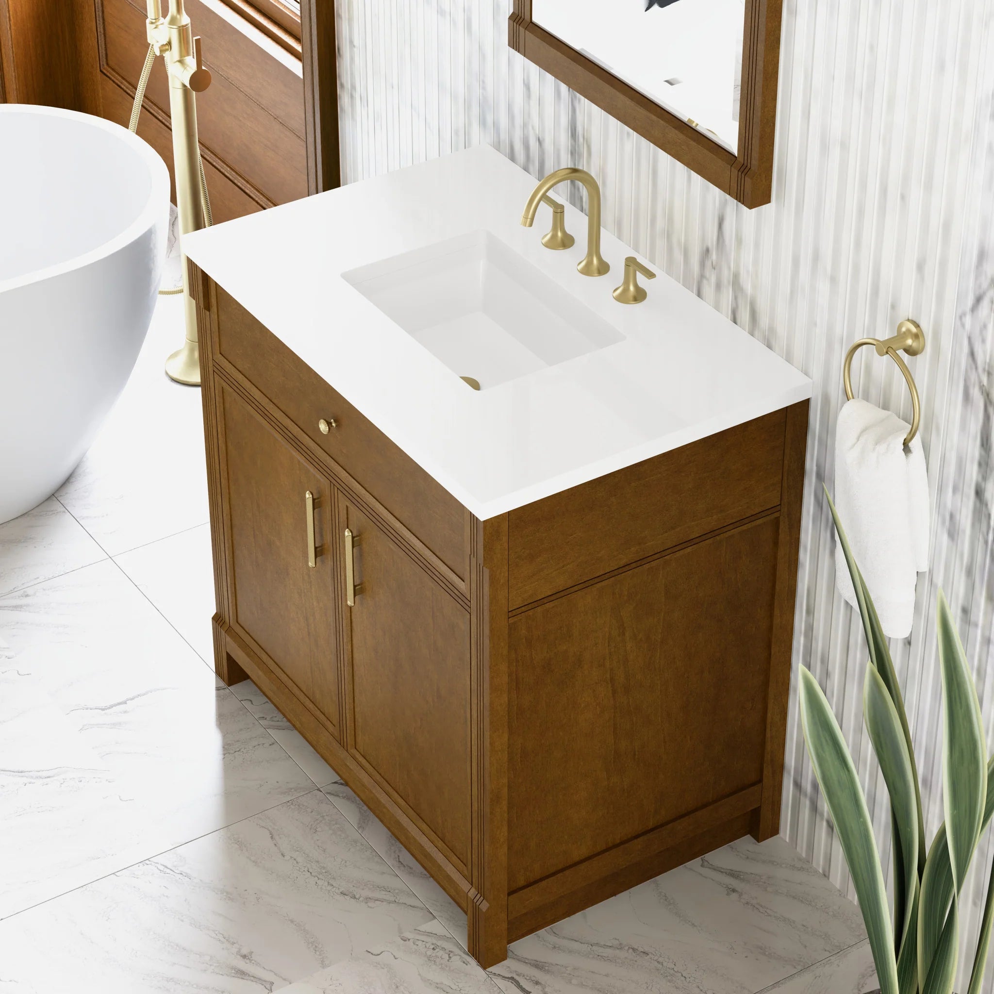 36" Bellshire Single Vanity in Honey Oak by James Martin Vanities-White Zeus Silestone 8