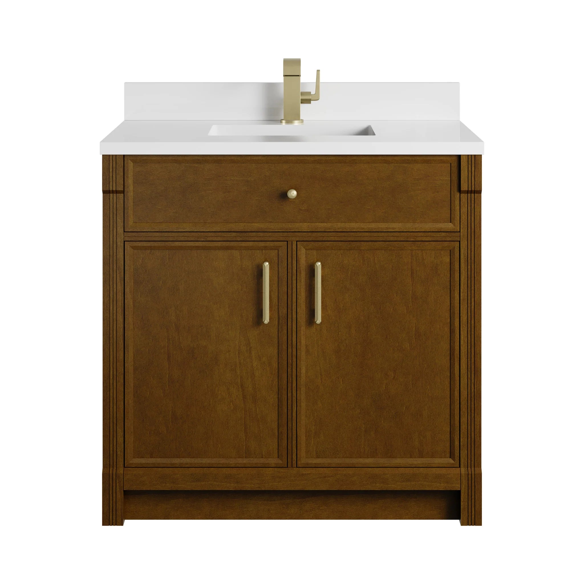 36" Bellshire Single Vanity in Honey Oak by James Martin Vanities-White Zeus Silestone & Backsplash 1