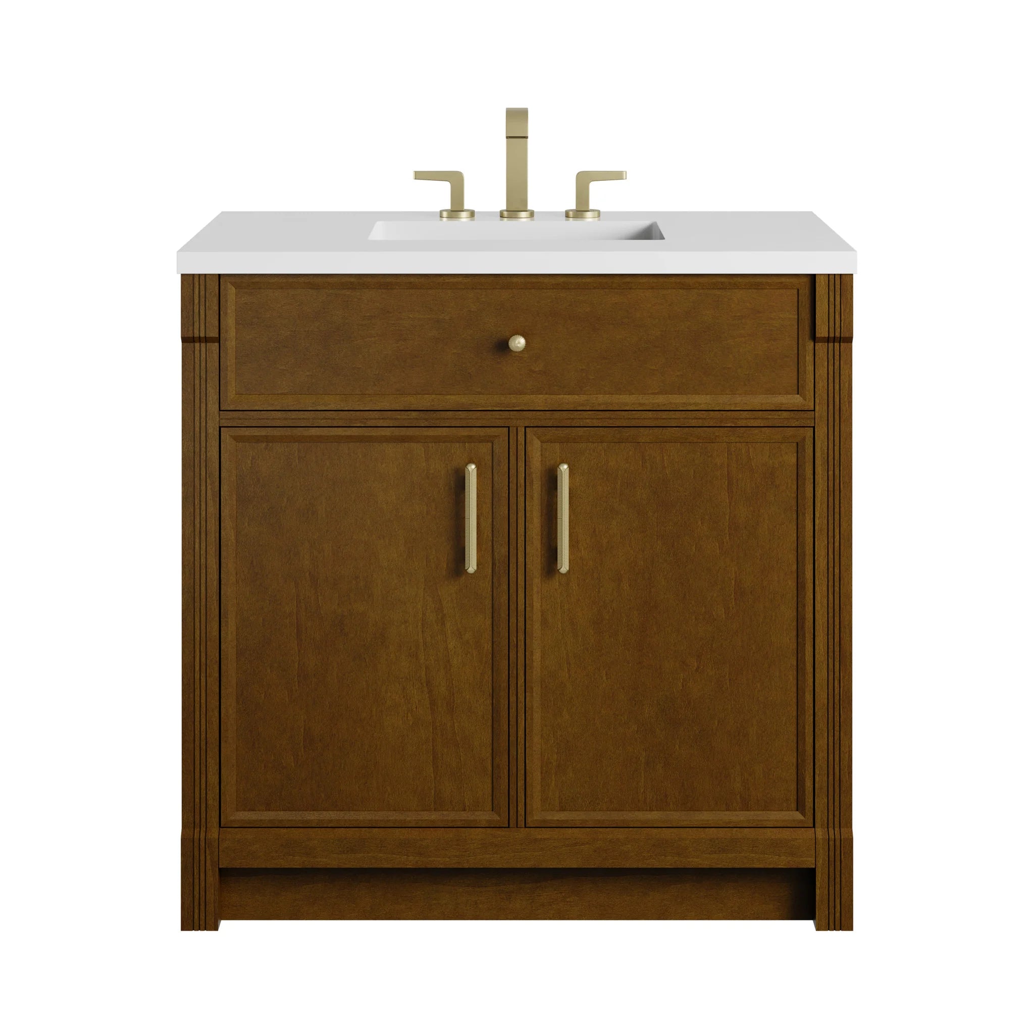 36" Bellshire Single Vanity in Honey Oak by James Martin Vanities-White Zeus Silestone 