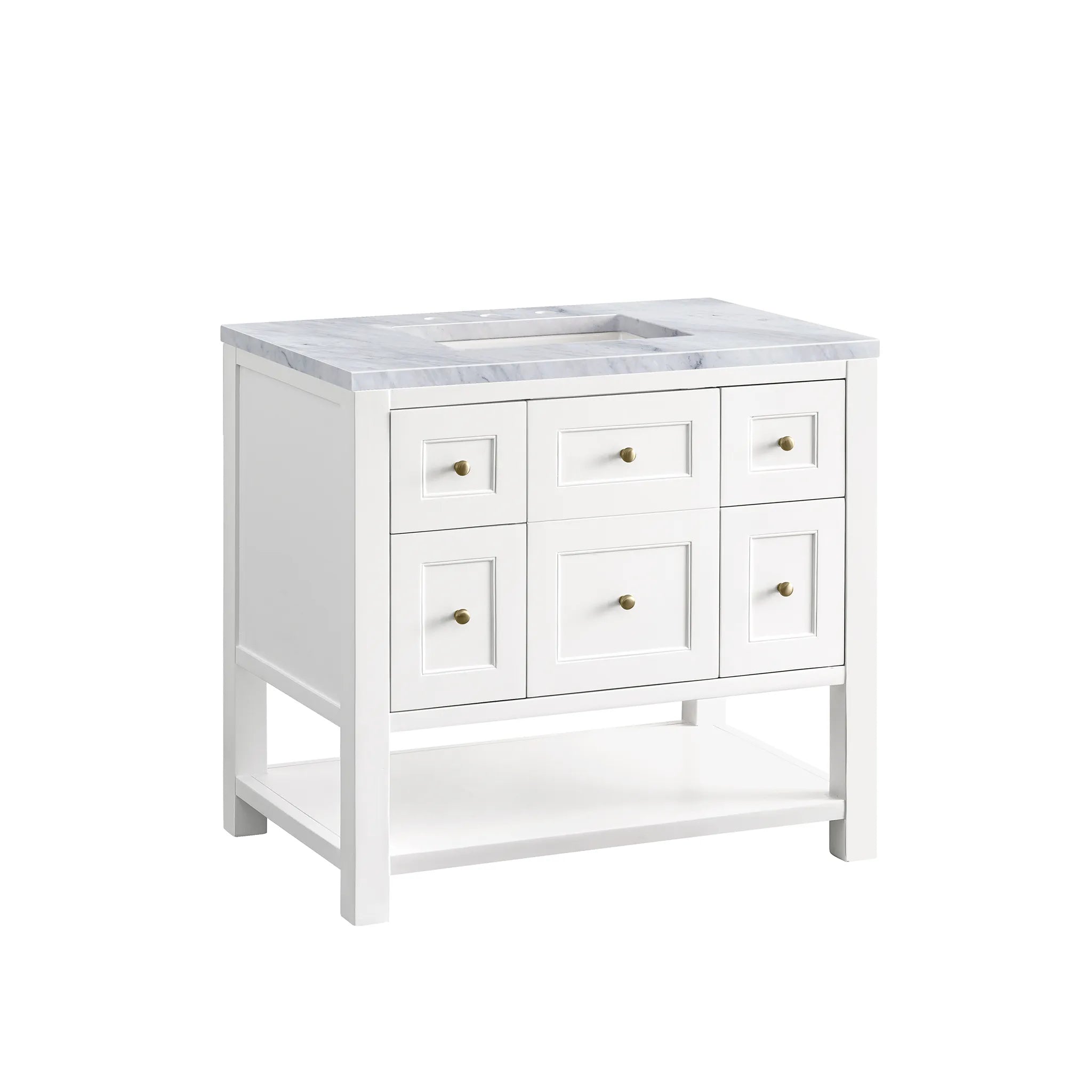 36" Breckenridge Single Vanity in Bright White-Carrara White Marble-8" Widespread image 5