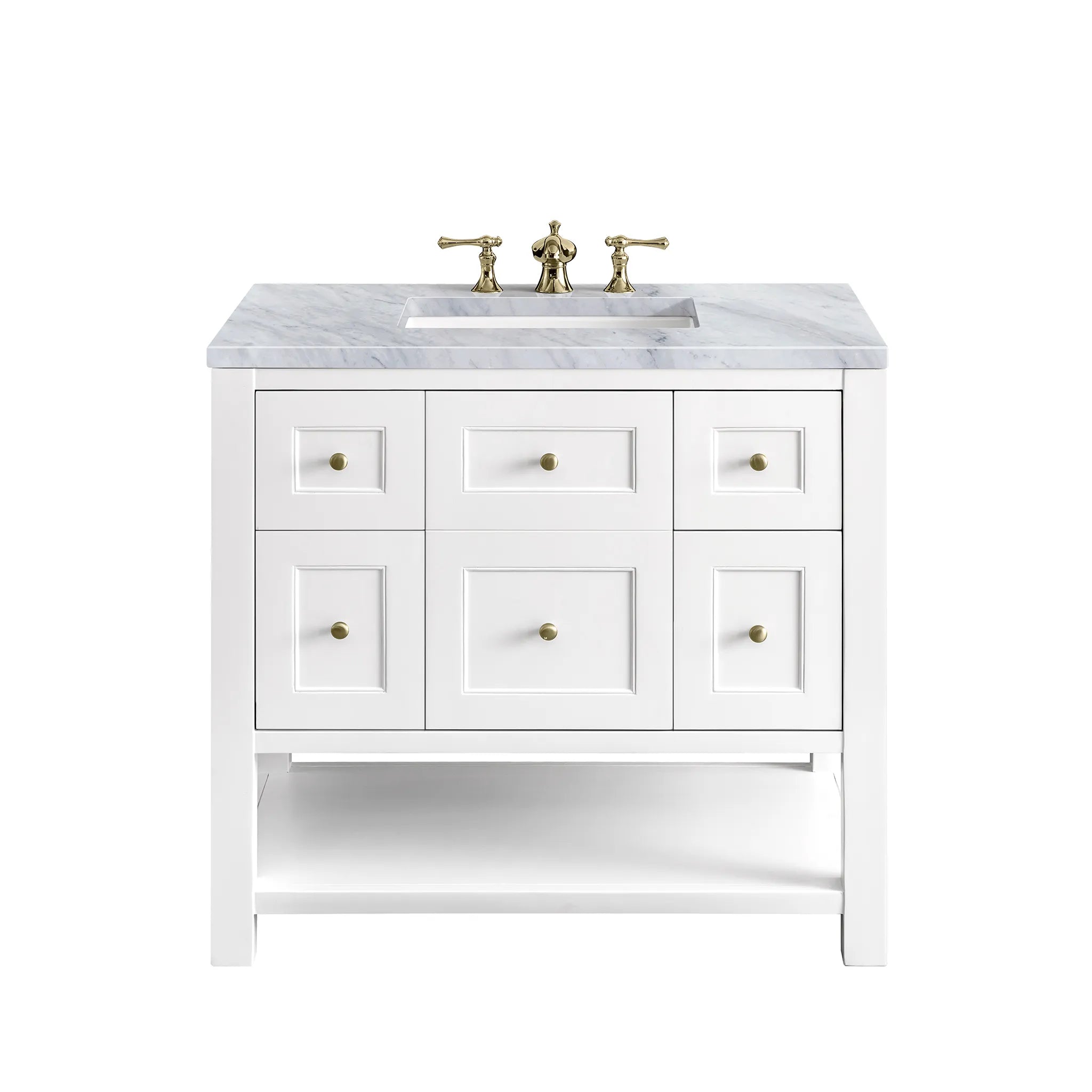 36" Breckenridge Single Vanity in Bright White-Carrara White Marble-8" Widespread image