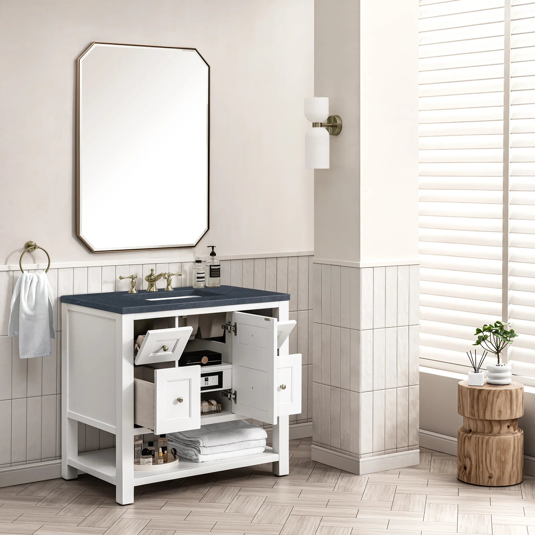36" Breckenridge Single Vanity in Bright White-Charcoal Soapstone Silestone-8" Widespread image 3