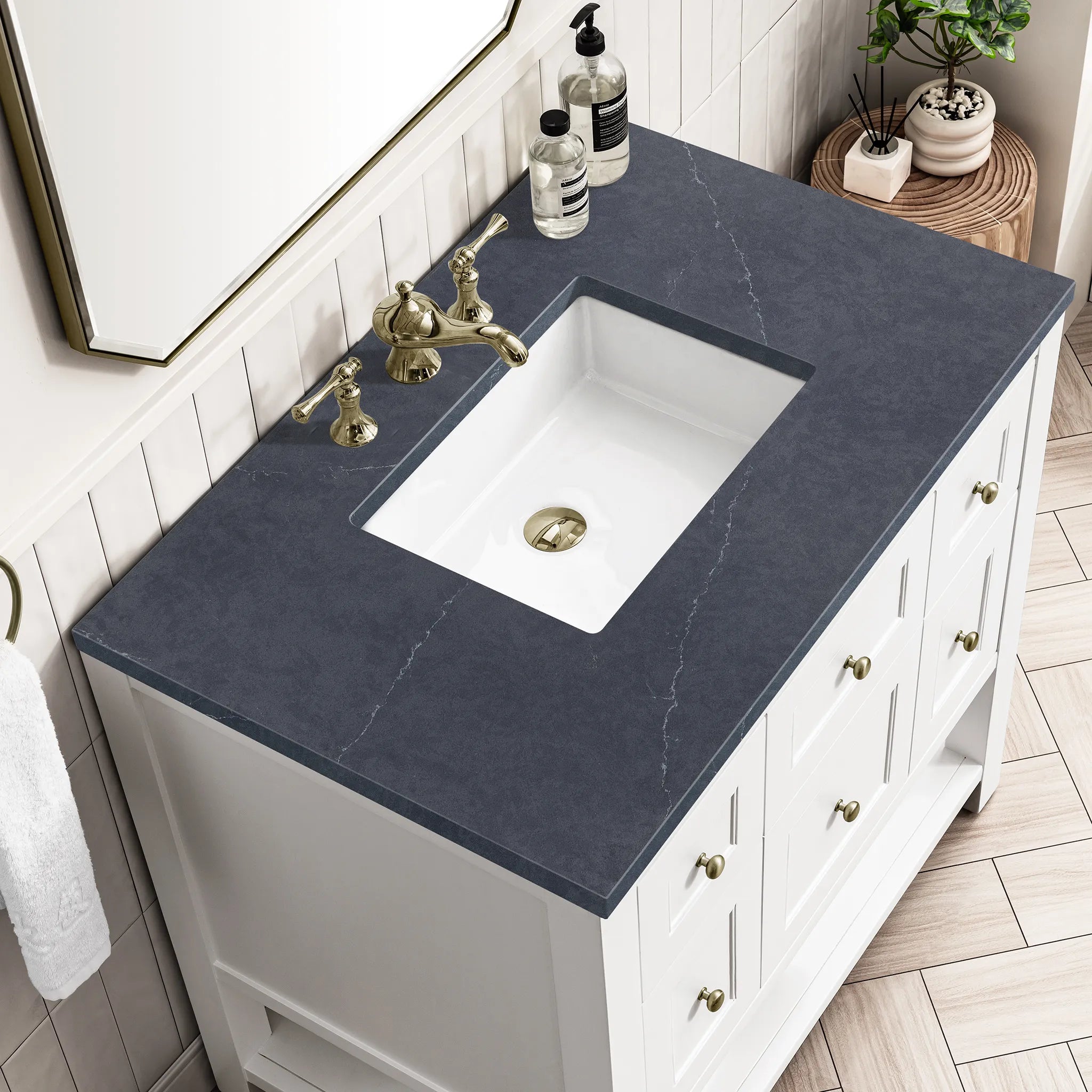 36" Breckenridge Single Vanity in Bright White-Charcoal Soapstone Silestone-8" Widespread image 4