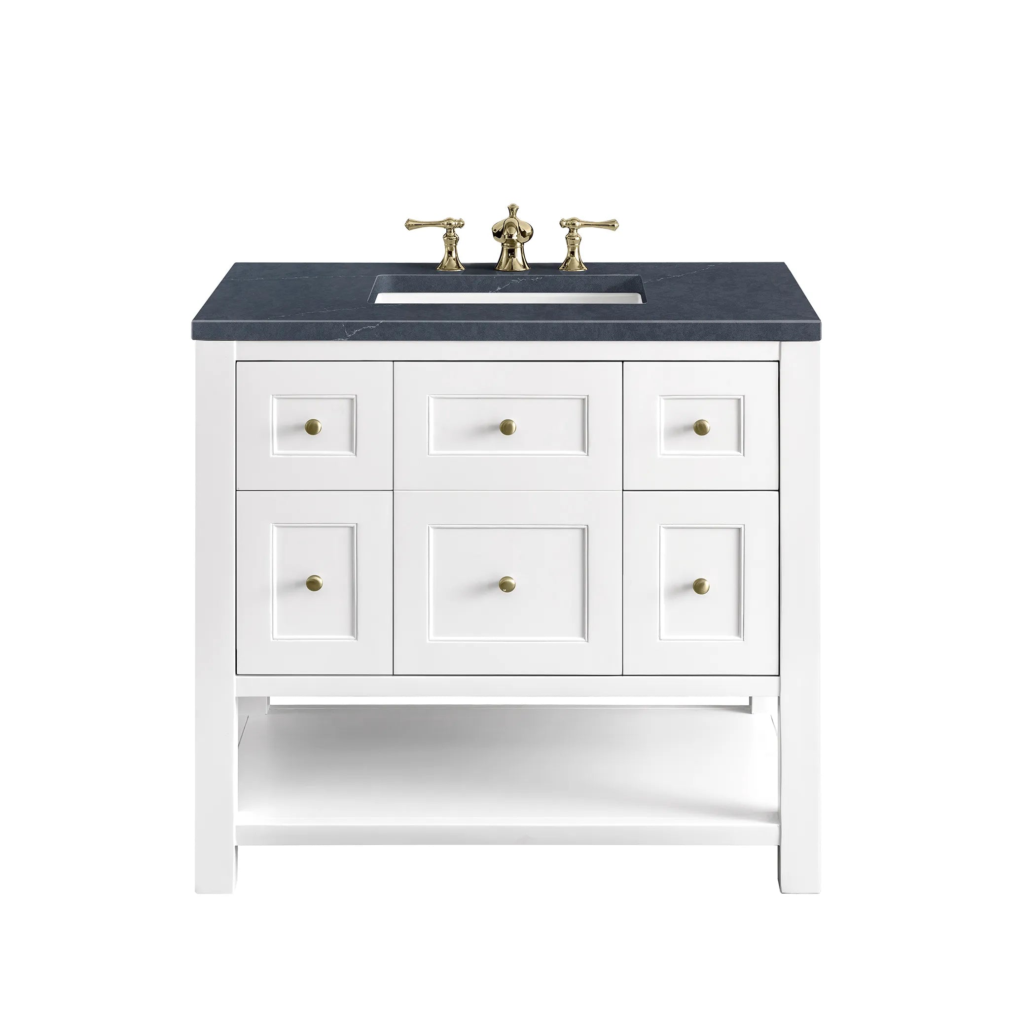 36" Breckenridge Single Vanity in Bright White-Charcoal Soapstone Silestone-8" Widespread image