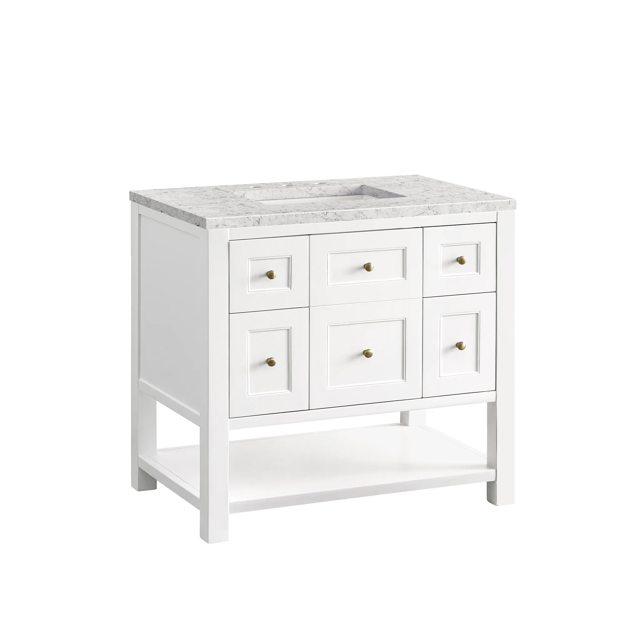 36" Breckenridge Single Vanity in Bright White-Eternal Jasmine Pearl Silestone-8" Widespread image 2