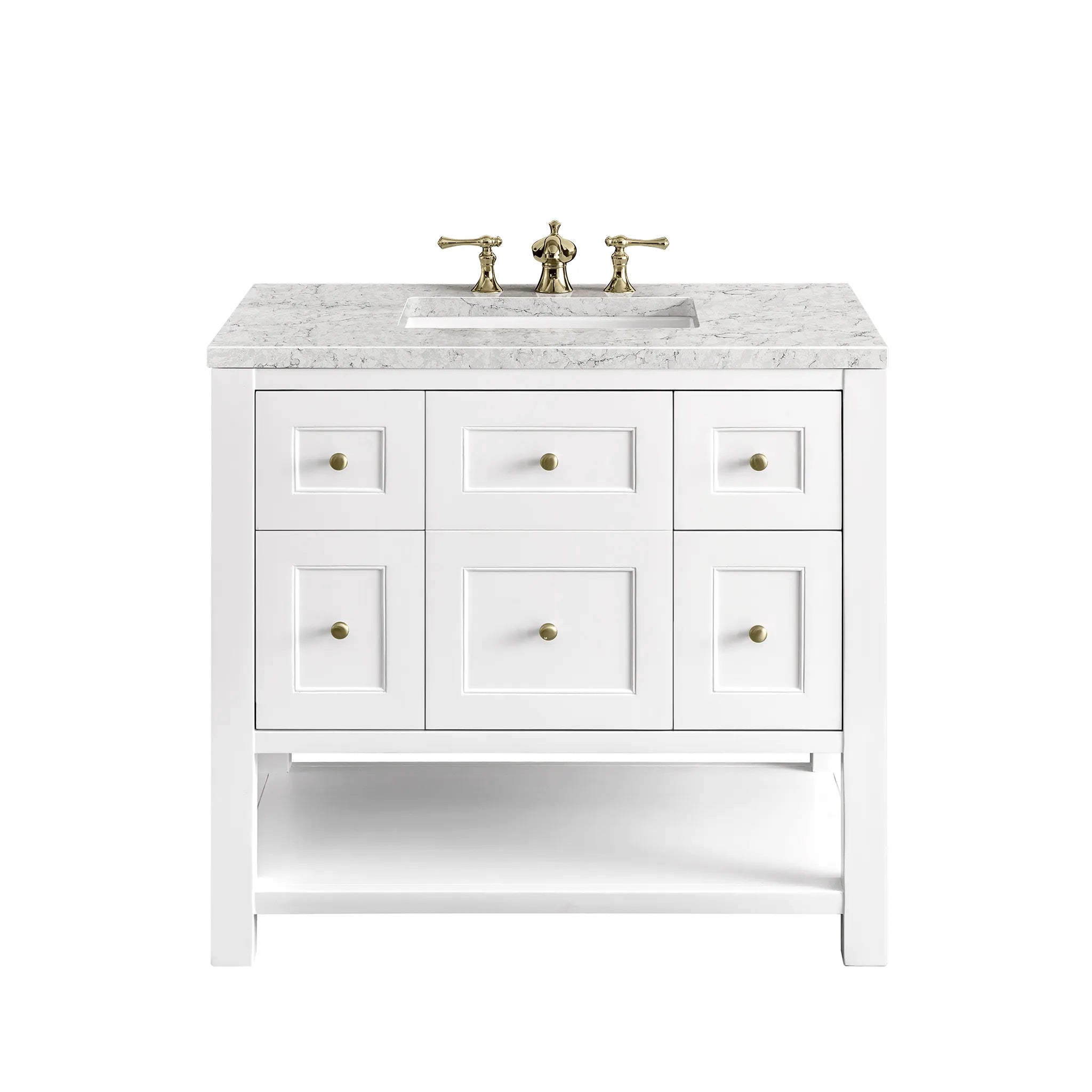 36" Breckenridge Single Vanity in Bright White-Eternal Jasmine Pearl Silestone-8" Widespread image
