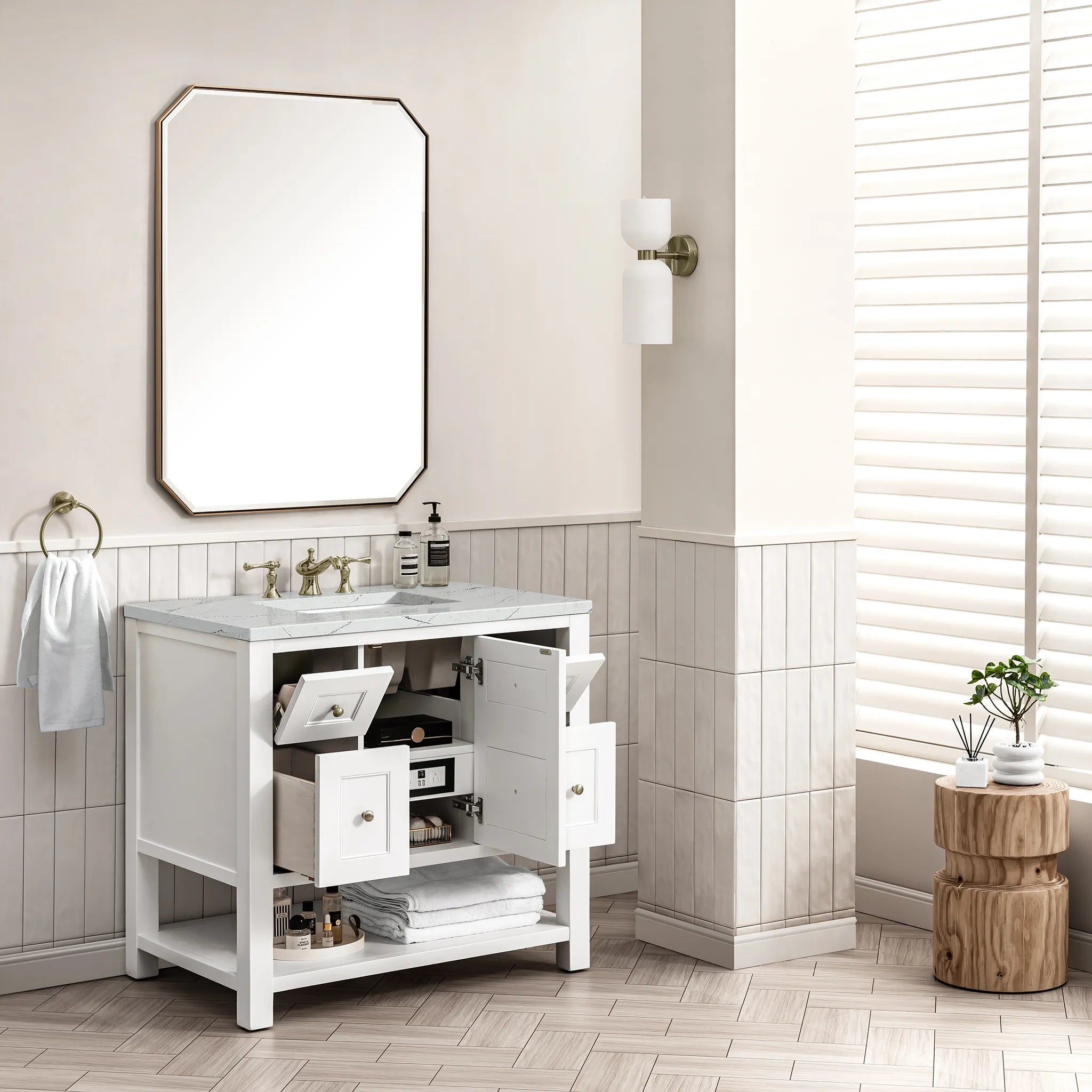 36" Breckenridge Single Vanity in Bright White-Ethereal Noctis Silestone-8" Widespread image 3