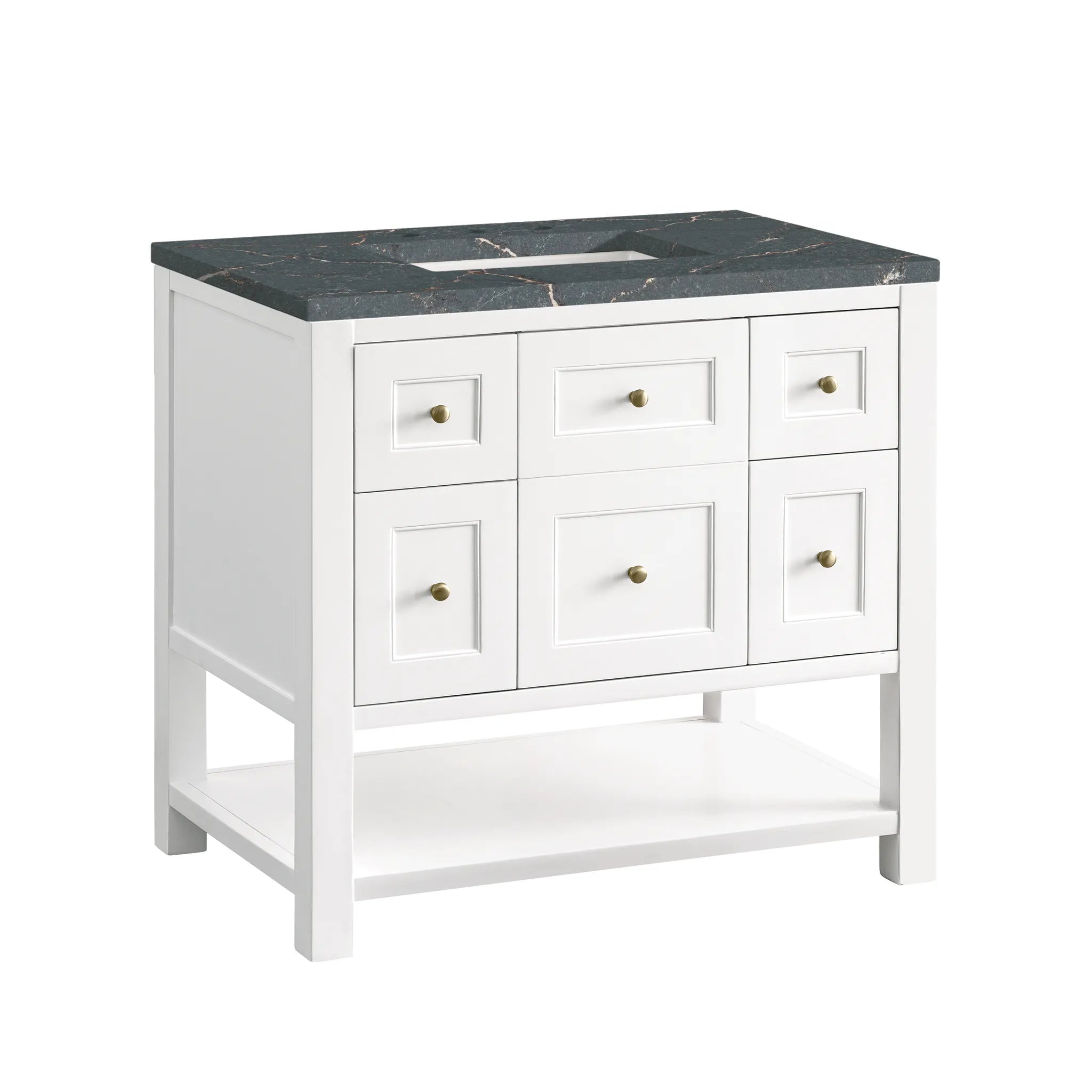 36" Breckenridge Single Vanity in Bright White-Parisien Bleu Silestone-8" Widespread image 5