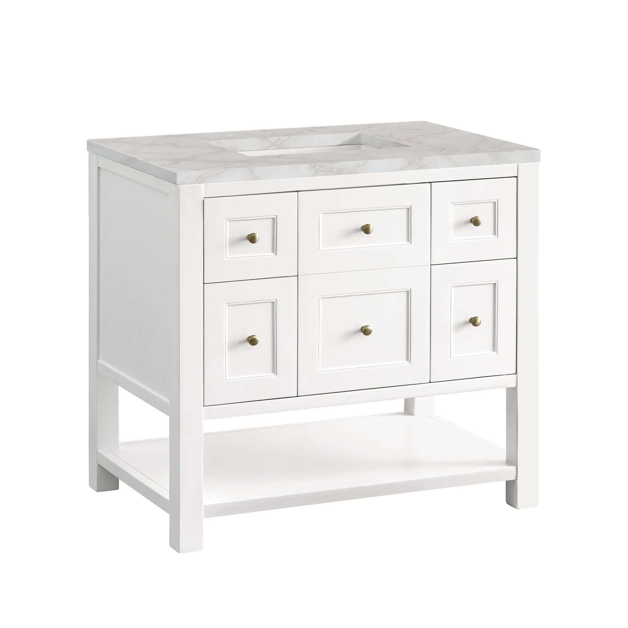 36" Breckenridge Single Vanity in Bright White-Victorian Silver Silestone-8" Widespread image 5