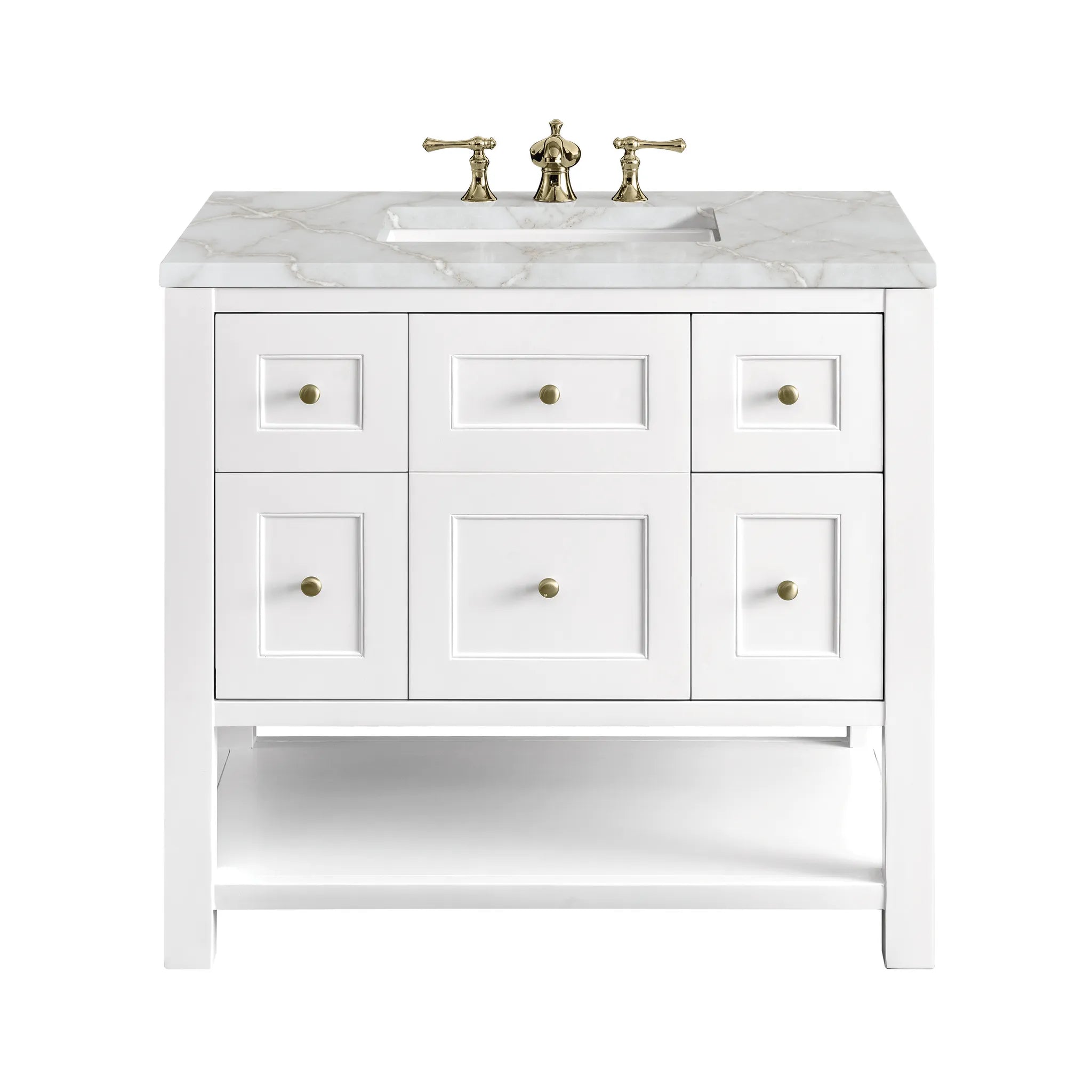 36" Breckenridge Single Vanity in Bright White-Victorian Silver Silestone-8" Widespread image