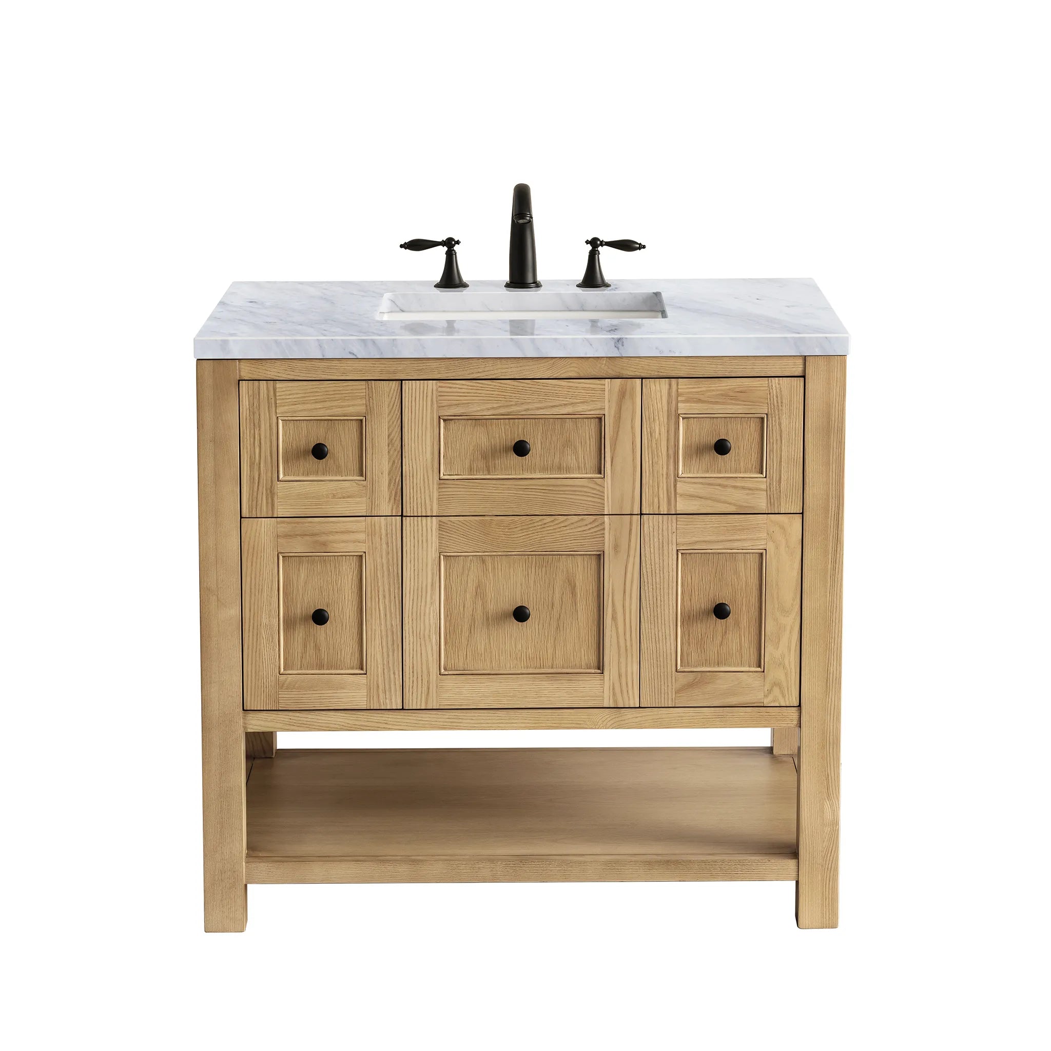 36" Breckenridge Single Vanity in Light Natural Oak-Carrara White Marble-8" Widespread image