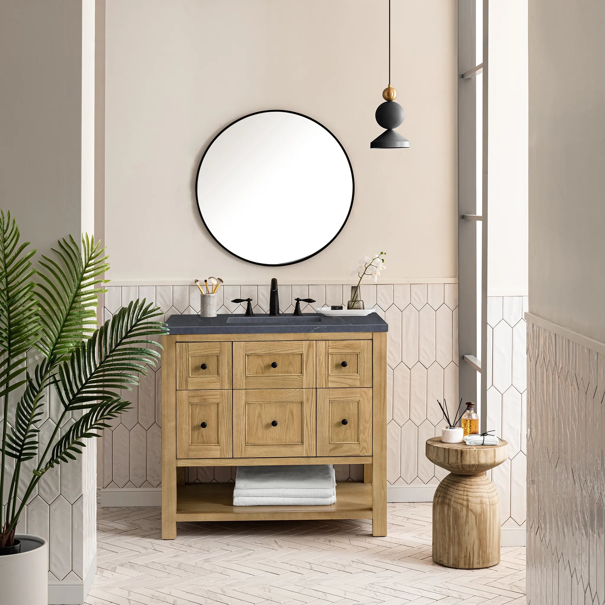 36" Breckenridge Single Vanity in Light Natural Oak-Charcoal Soapstone Silestone-8" Widespread image 1