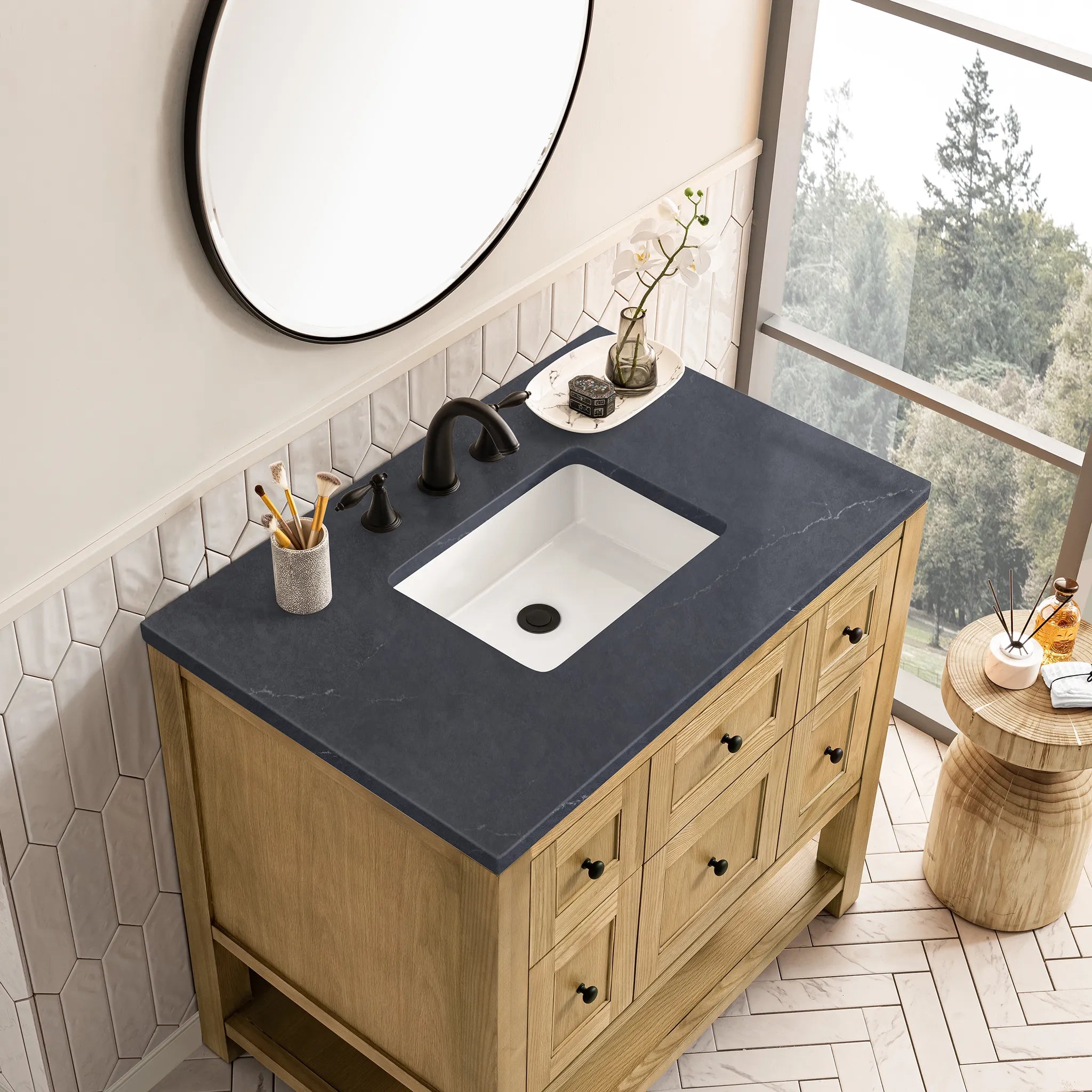 36" Breckenridge Single Vanity in Light Natural Oak-Charcoal Soapstone Silestone-8" Widespread image 4