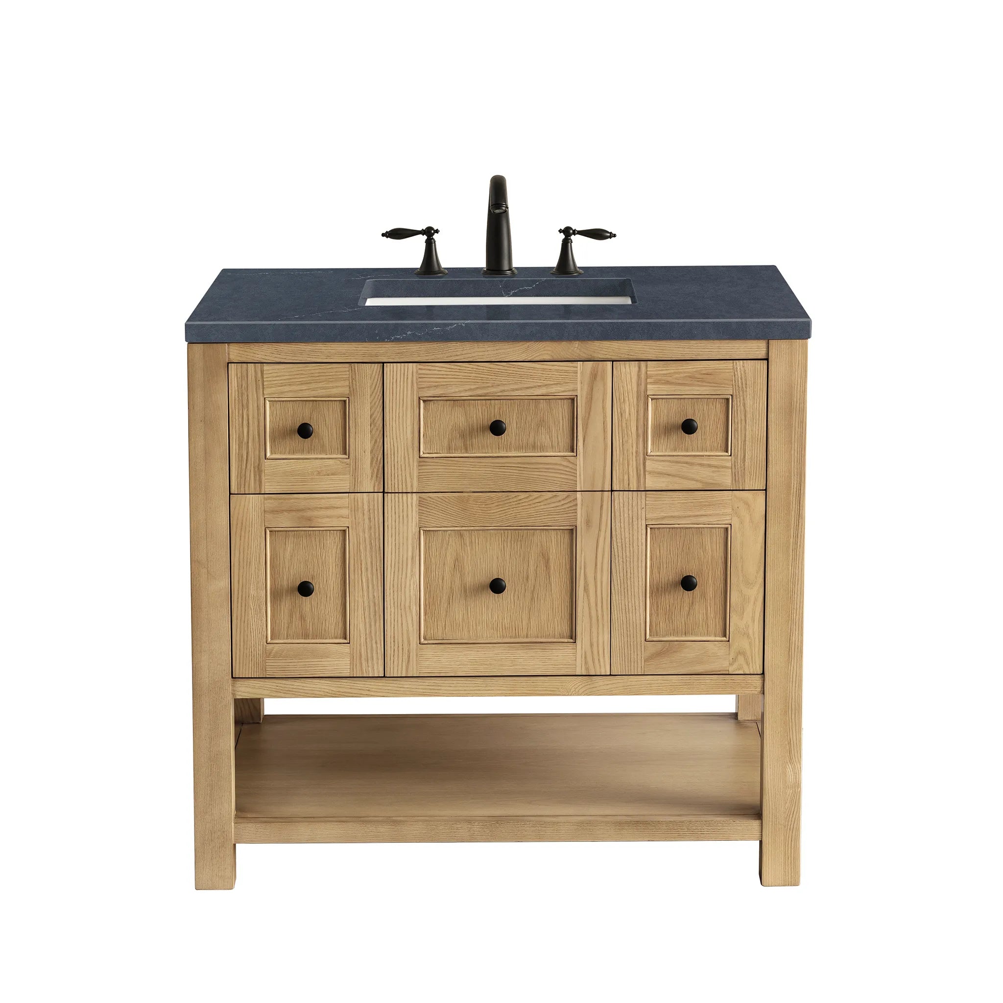 36" Breckenridge Single Vanity in Light Natural Oak-Charcoal Soapstone Silestone-8" Widespread image