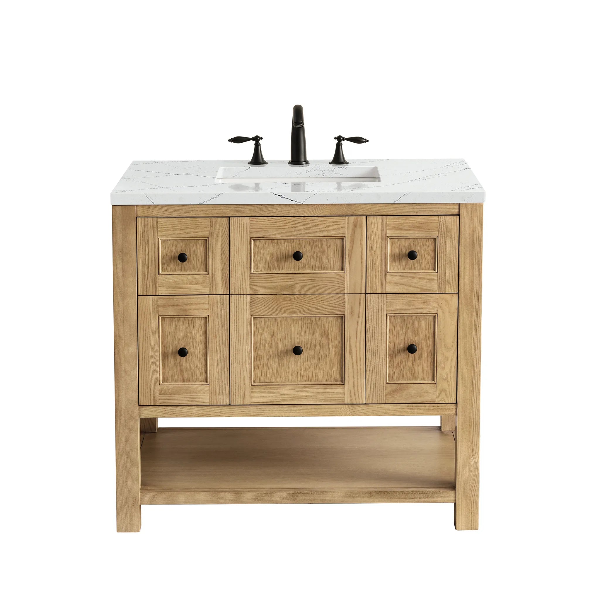 36" Breckenridge Single Vanity in Light Natural Oak-Ethereal Noctis Silestone-8" Widespread image