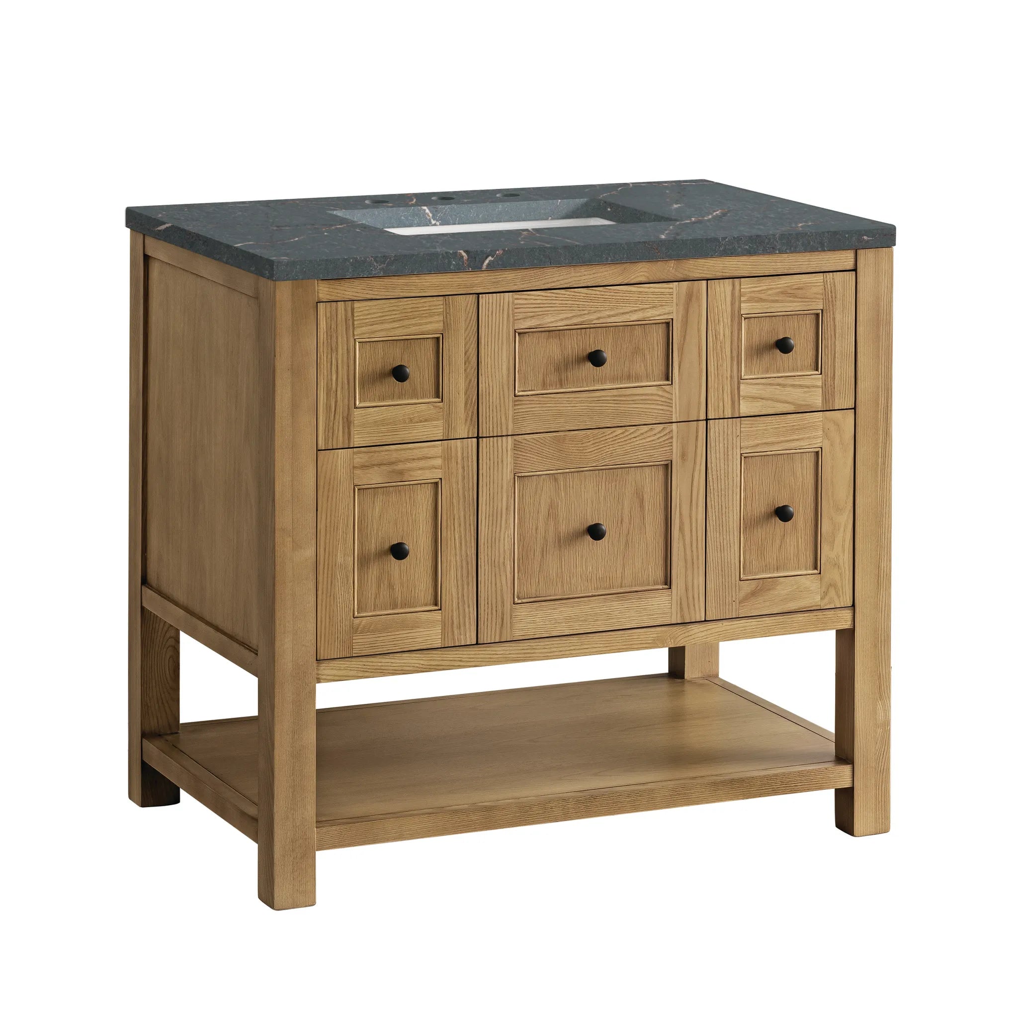 36" Breckenridge Single Vanity in Light Natural Oak-Parisien Bleu Silestone-8" Widespread image 5