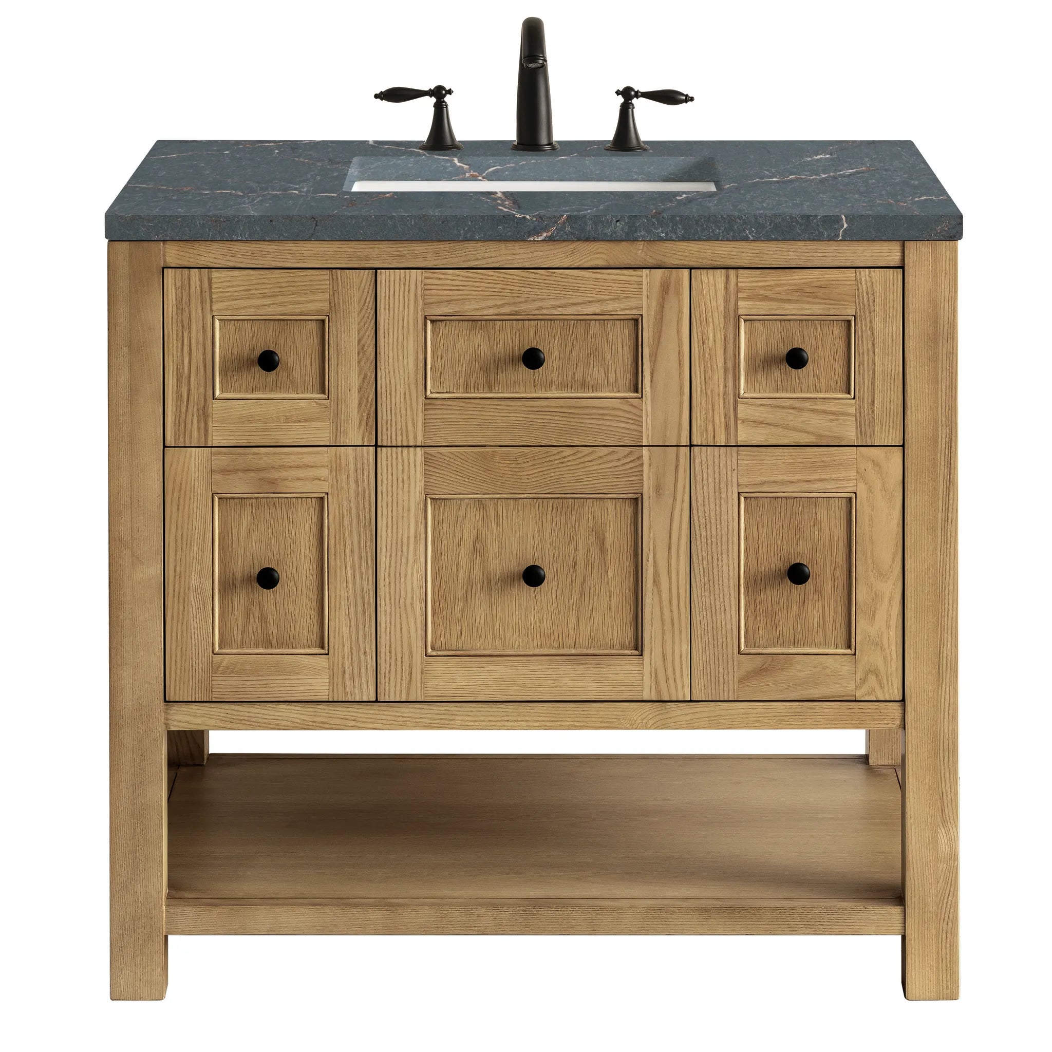 36" Breckenridge Single Vanity in Light Natural Oak-Parisien Bleu Silestone-8" Widespread image