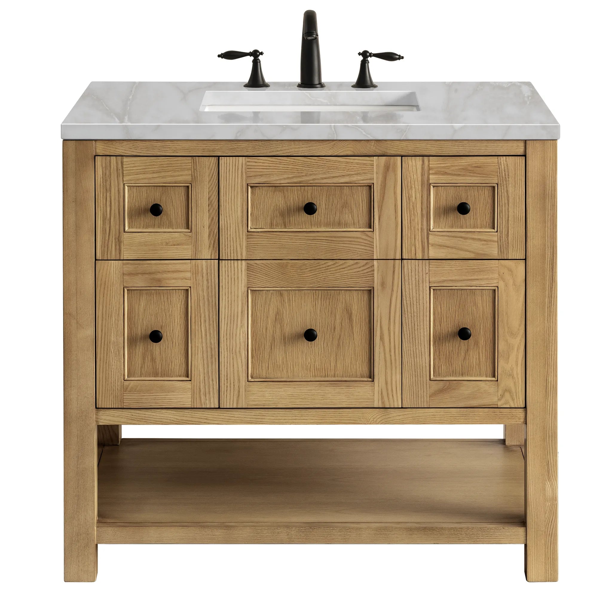 36" Breckenridge Single Vanity in Light Natural Oak-Victorian Silver Silestone-8" Widespread image